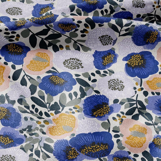 100% LINEN Fabric finnish Flower print - blue modern vintage floral linen fabric for upholstery or home decor 2841