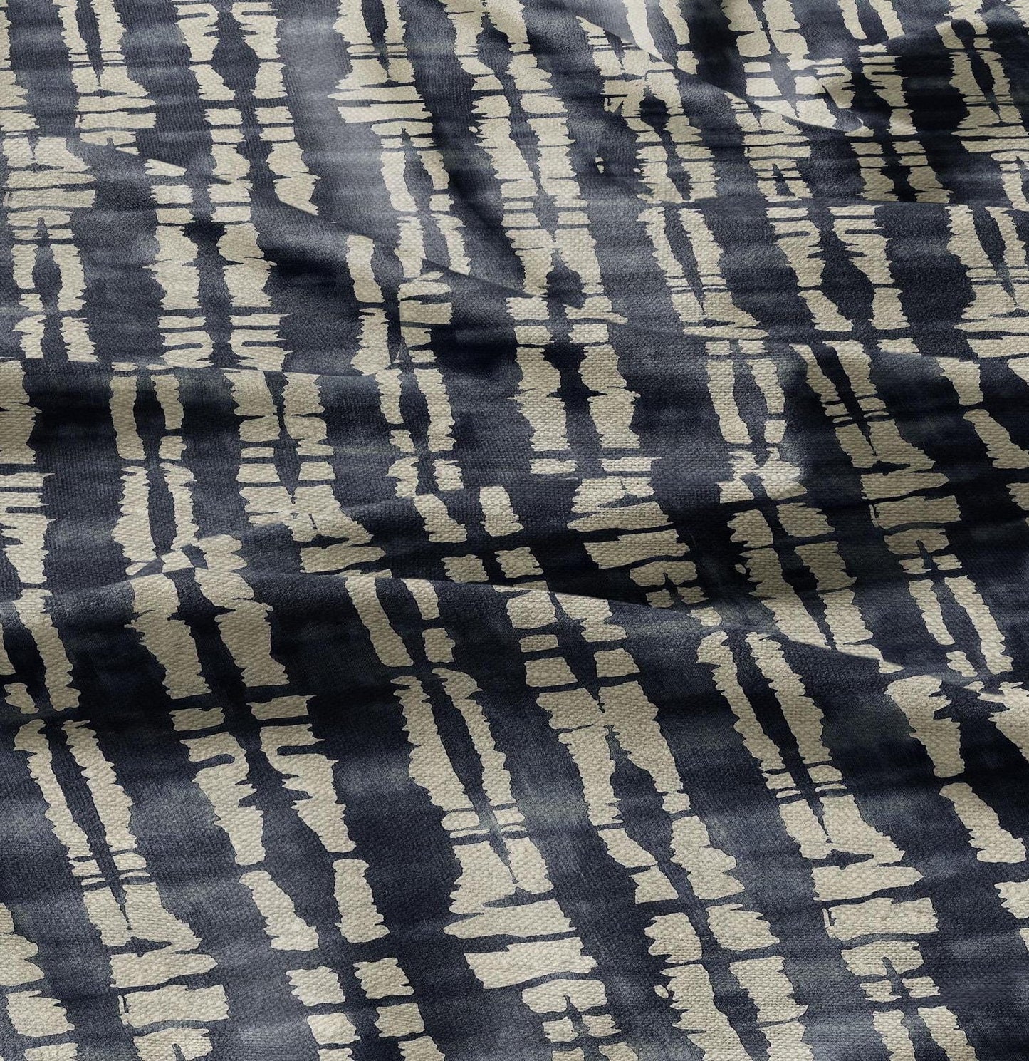 100% LINEN Fabric in indigo blue abstract print - Wabi sabi linen fabric for upholstery home decor curtains dress making pillowcases