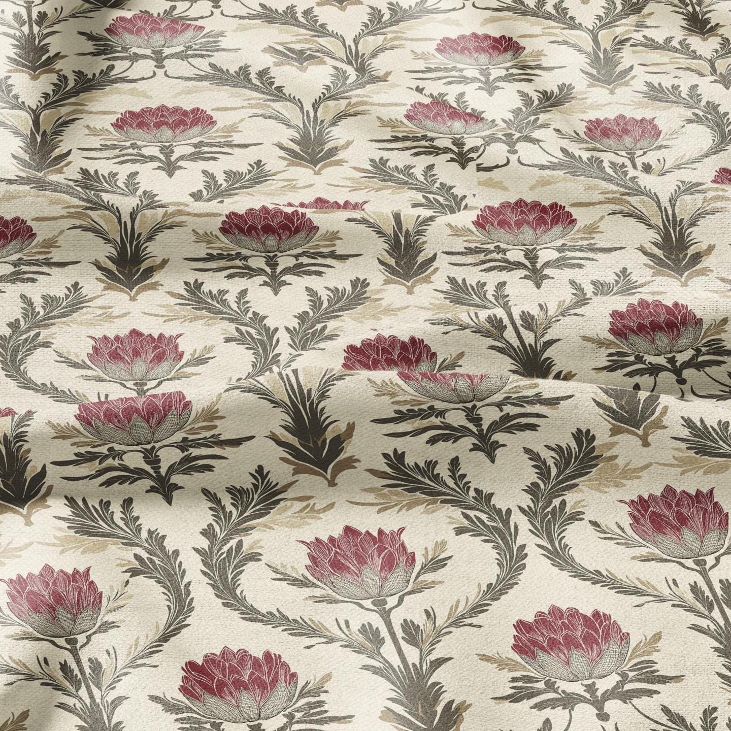 100% LINEN Fabric block print - , oatmeal natur linen fabric with blue floral print, heavy linen fabric for upholstery home decor 2014