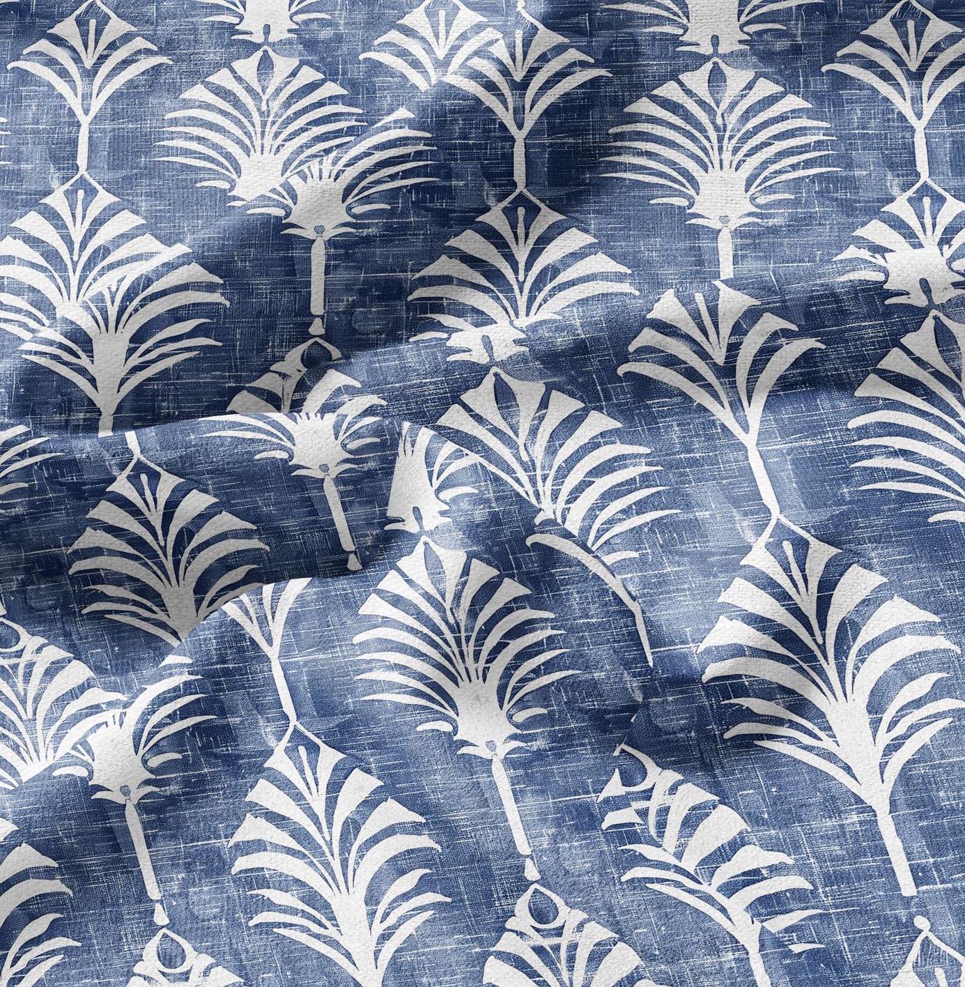 100% LINEN Fabric floral green palm trees print linen - blue linen botanical fabric for upholstery home decor dress making