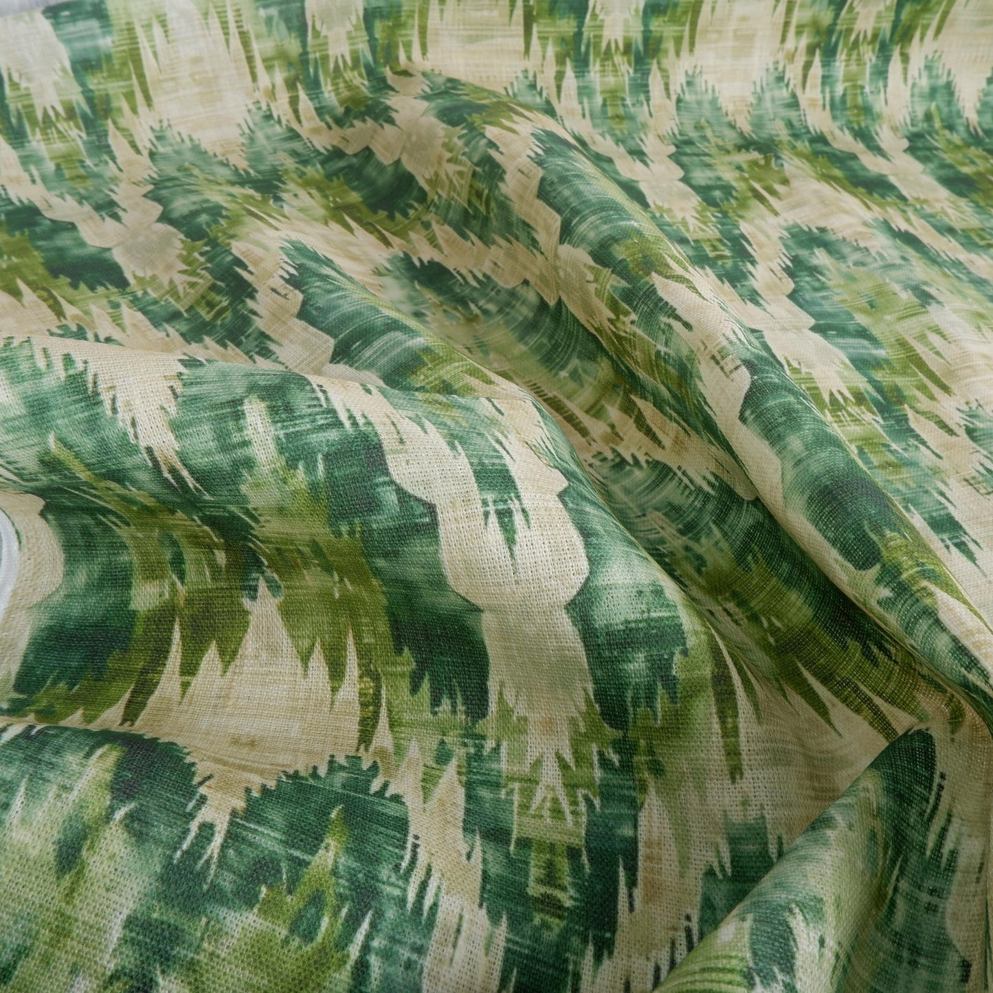 100% LINEN Fabric Abstract zigag WabiSabi - green print on linen japandi wabi sabi linen print 2087