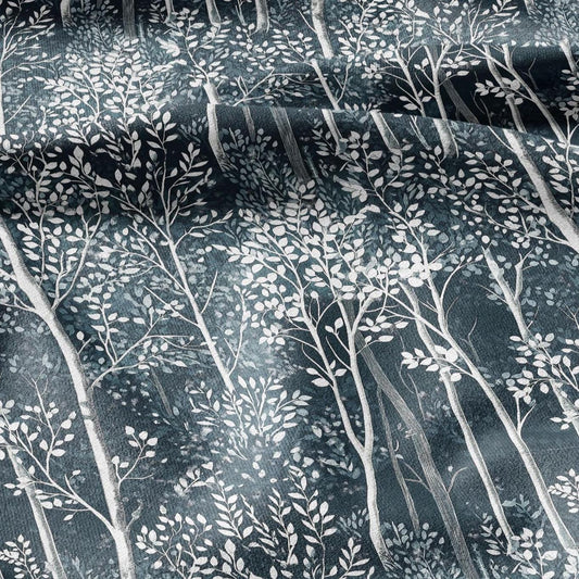 100% LINEN Fabric forest blue linen - tree print fabric for upholstery home decor dress making 2362