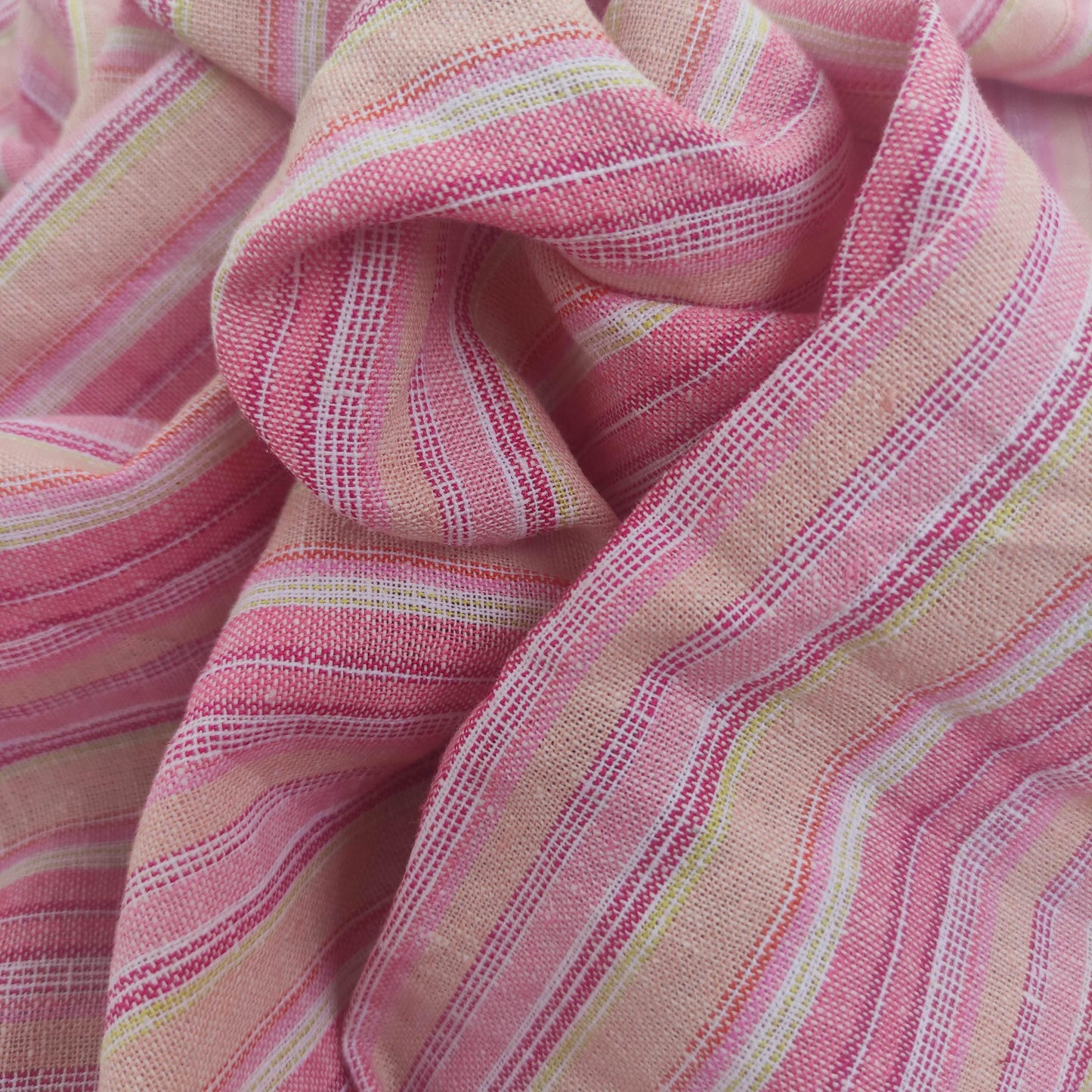 Premium Linen Santorini striped Fabric in red pink white | Medium weight multicolor stripes in red T138