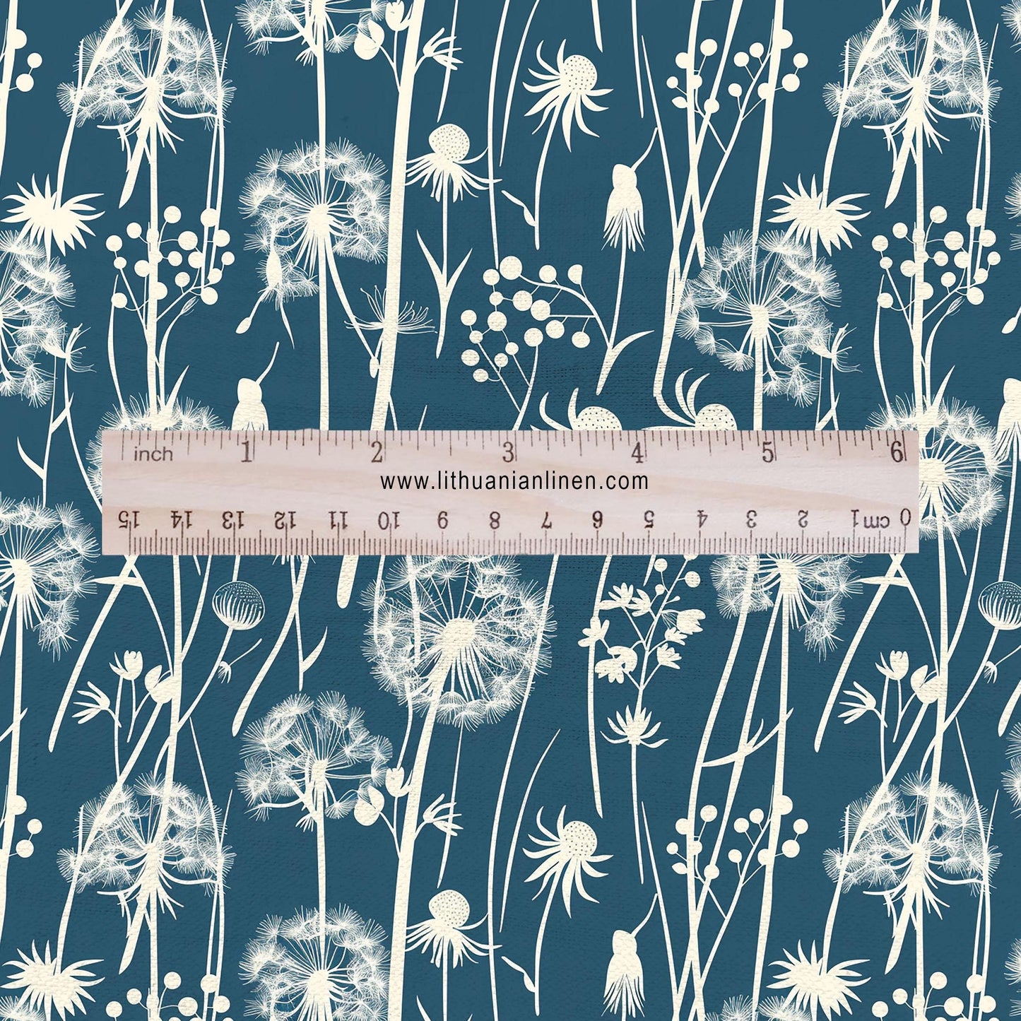 100% linen Dandelion teal prints fabric for Curtain Upholstery Cushion - Art deco flower print fabric for dress making sewing