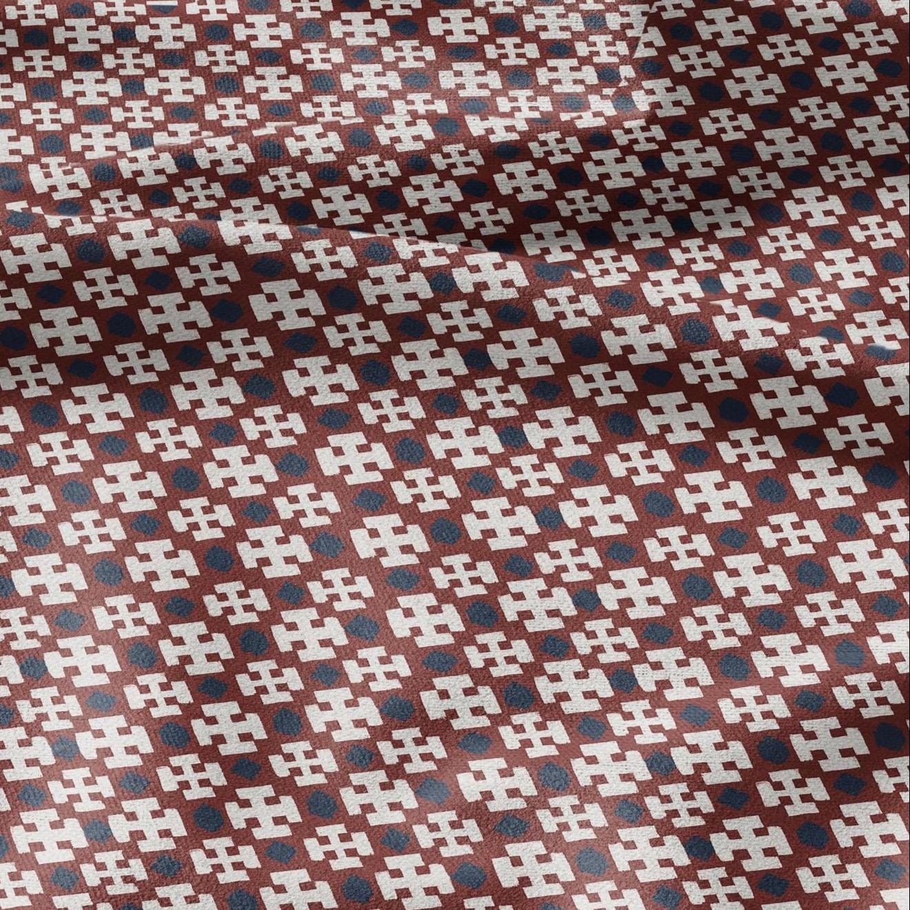 100% LINEN Fabric block Cross Fabric - indigo blue red X print on white - heavy linen fabric for upholstery home decor 2588