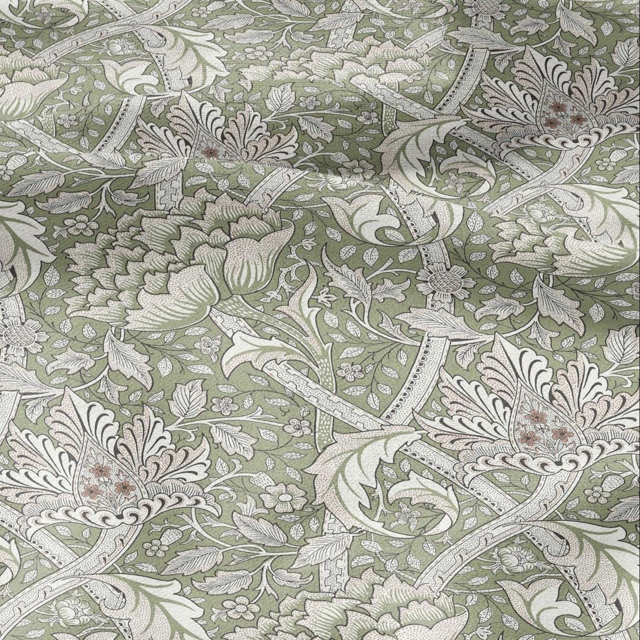 William Morris Windrush green print on 100% LINEN - Victorian Art crafts linen Fabric