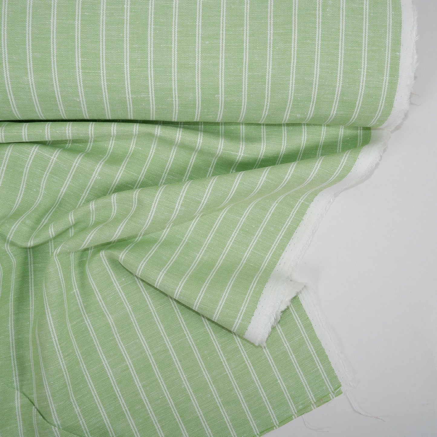 Premium Linen striped Fabric in pale green | Medium weight multicolor stripes Padua pinstripe for clothing home textile