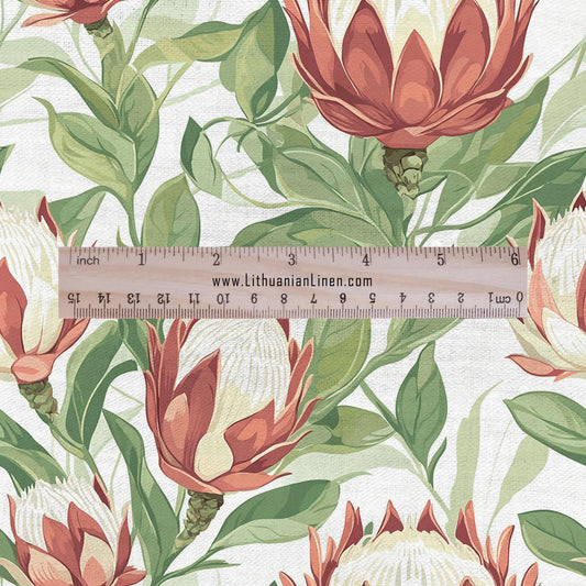100% LINEN Fabric Tropical flowers - floral Fabric by Yard by LithuanianLinen for upholstery dressmaking curtains home textile 2037