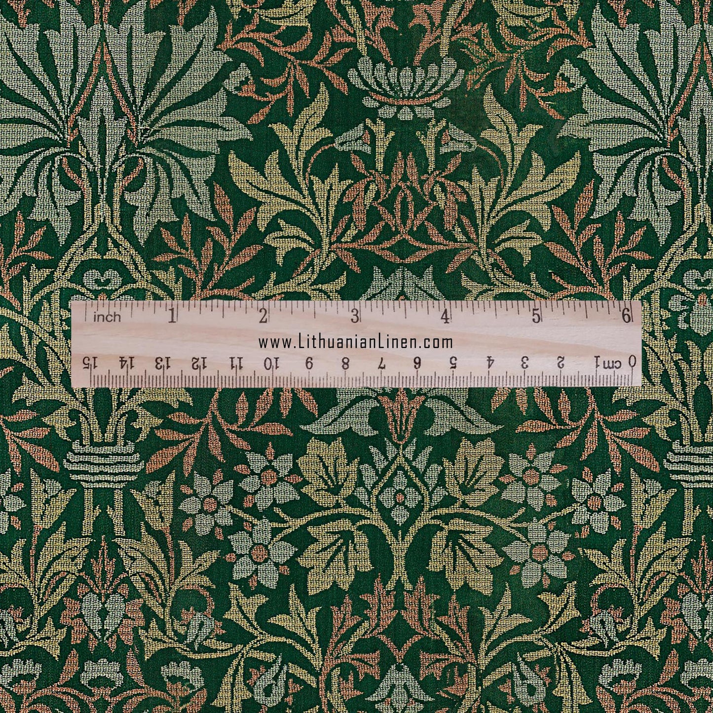 William Morris Green tapestry print on 100% LINEN fabric - Victorian Art and crafts Linen fabric botanical Historical pattern 2110