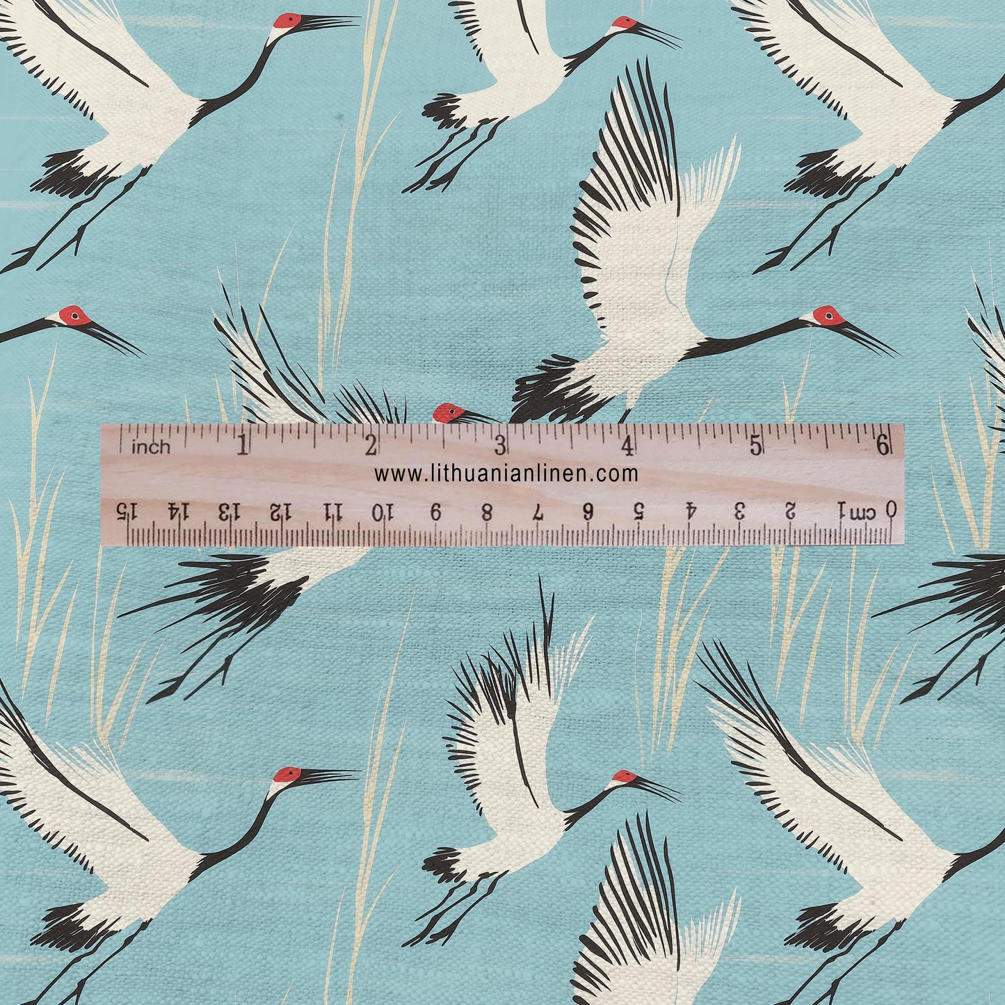 100% LINEN Fabric Cranes print - animal linen fabric with bird print for upholstery home decor curtains pillowcases dress making