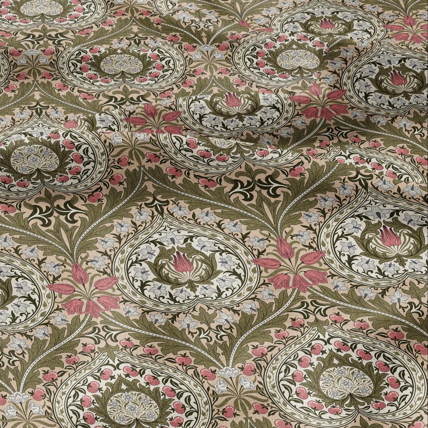 William Morris Eden green print on 100% LINEN - Victorian Art crafts linen Fabric - botanical Historical upholstery home textile