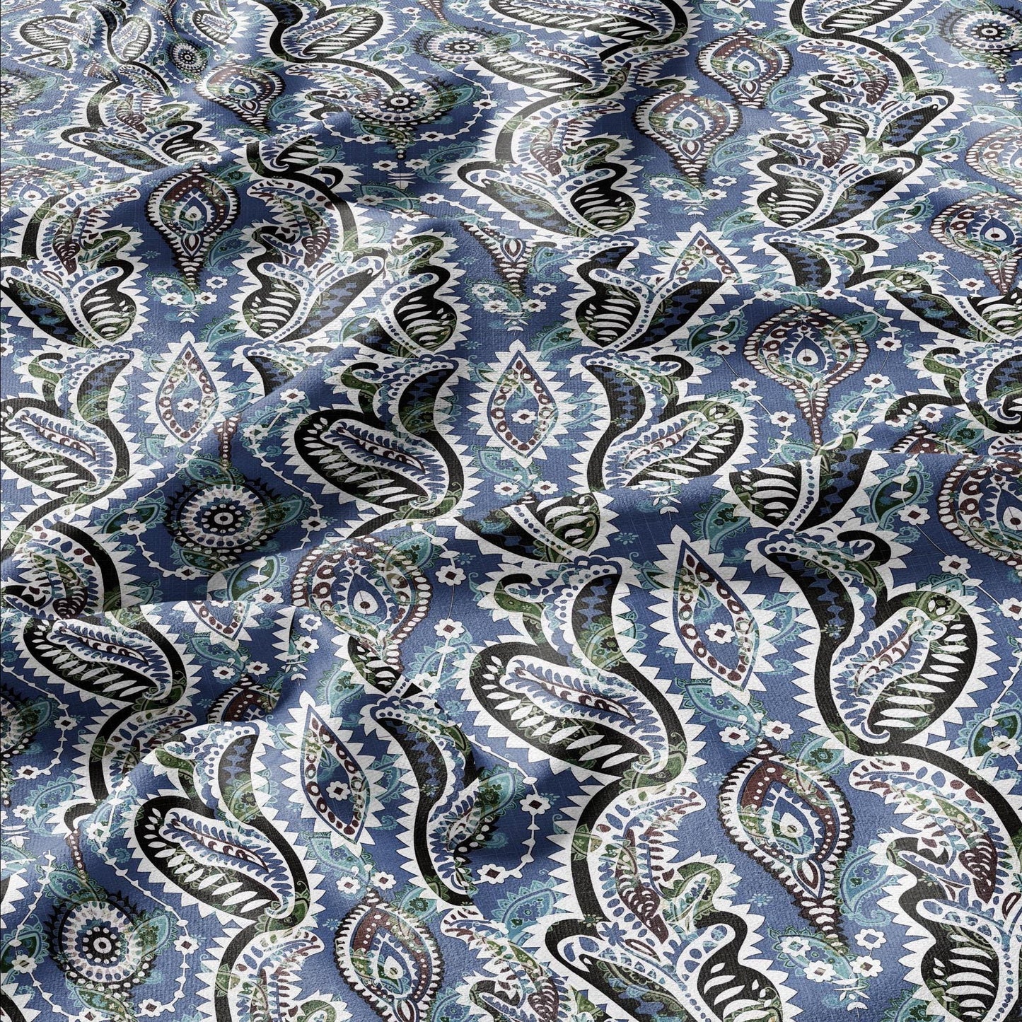 100% linen Vintage Blue Paisley Print fabric for Curtain Upholstery Cushion - Vintage Indian block print fabric for dress making sewing