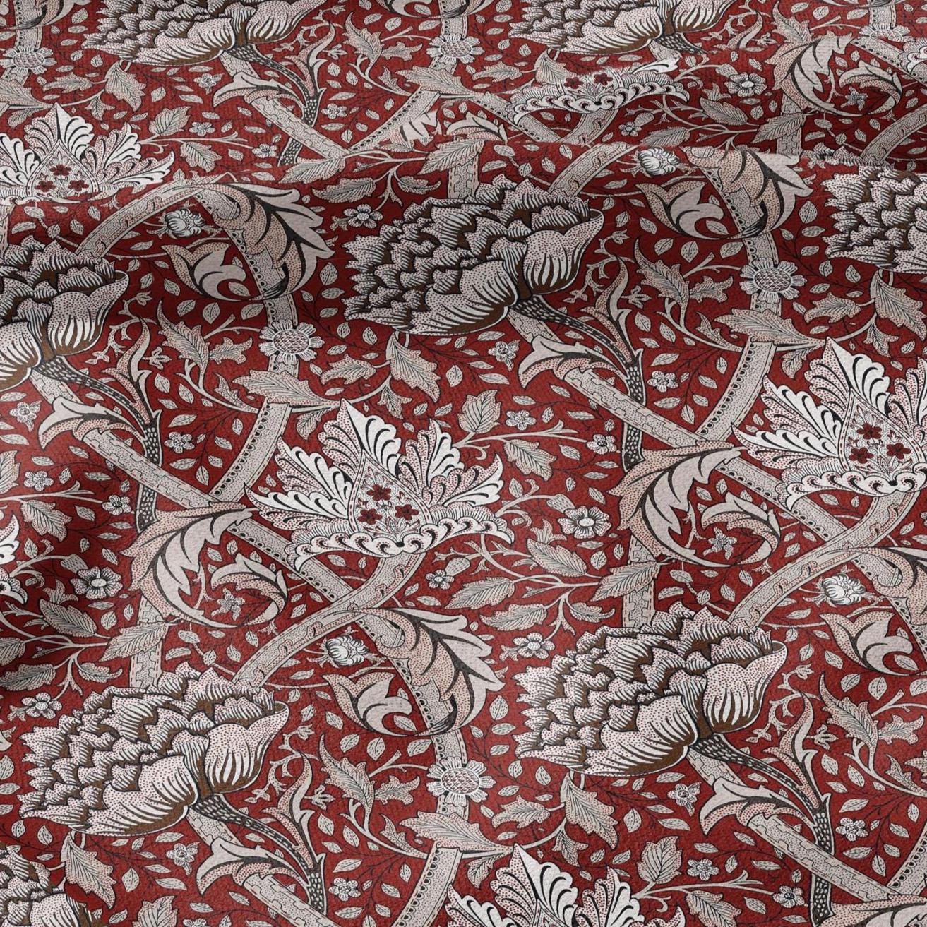 William Morris Windrush red print on 100% LINEN - Victorian Art crafts linen Fabric - botanical Historical upholstery home textile