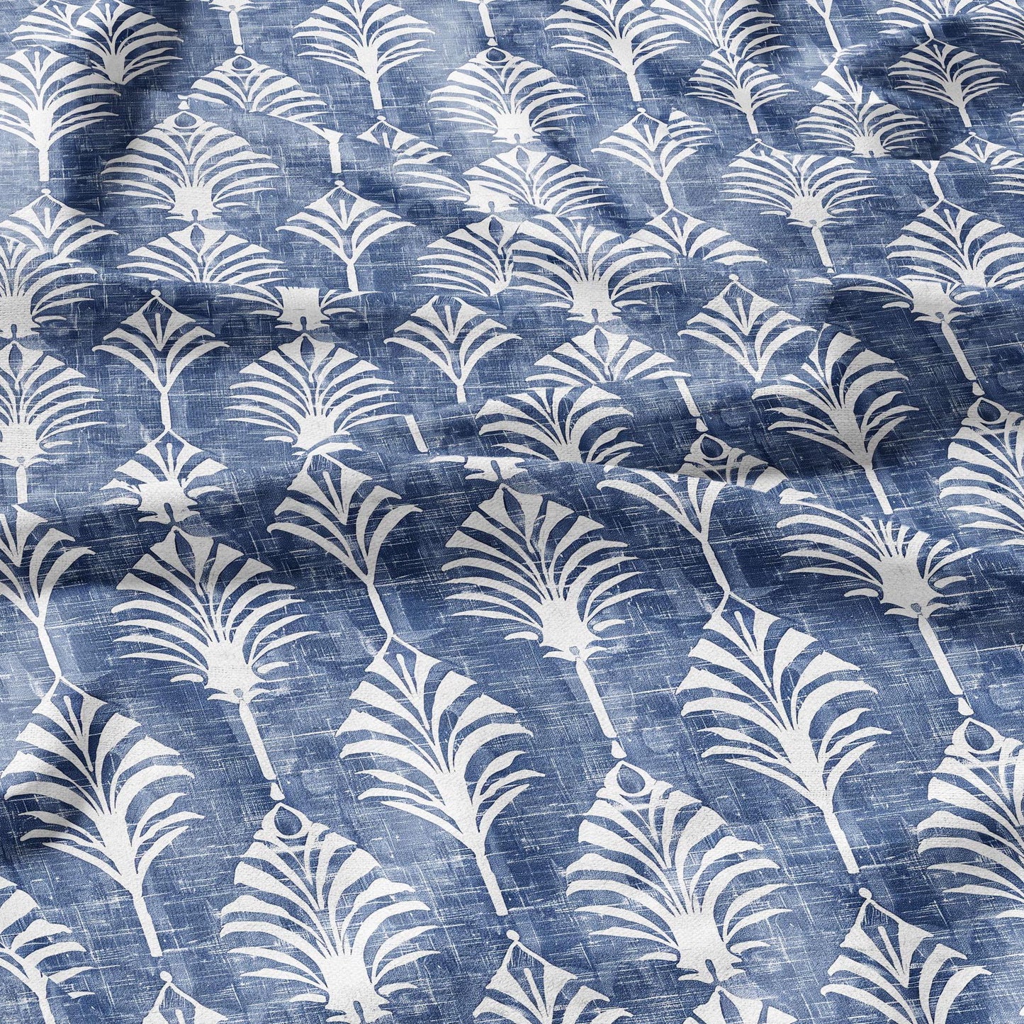 100% LINEN Fabric floral green palm trees print linen - blue linen botanical fabric for upholstery home decor dress making