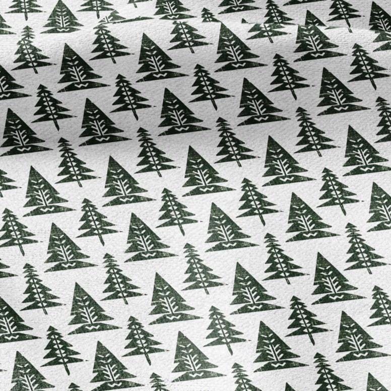 100% LINEN Fabric Fir tree - modern green white fabric - heavy linen fabric for upholstery home decor 2845