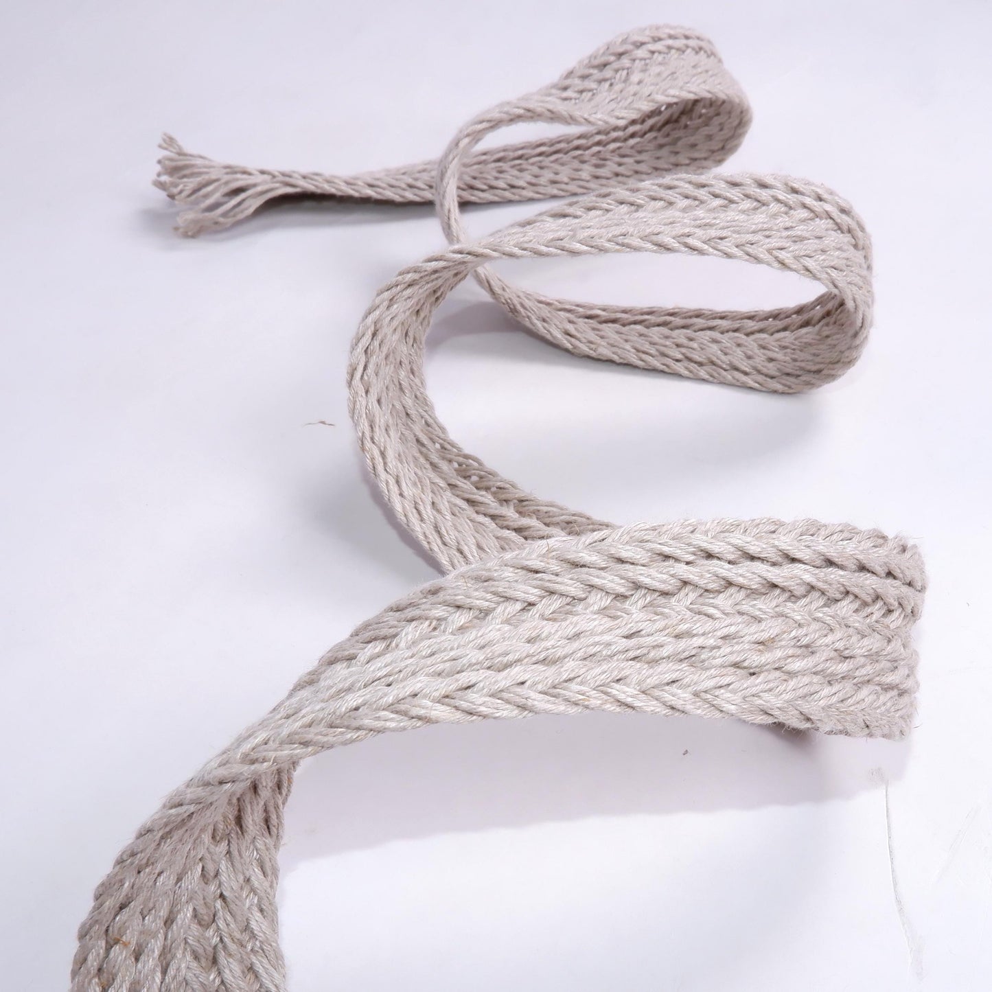 Handwoven Linen FLAT Braided trim for belts, flax cord ribbon in natural undyed linen
