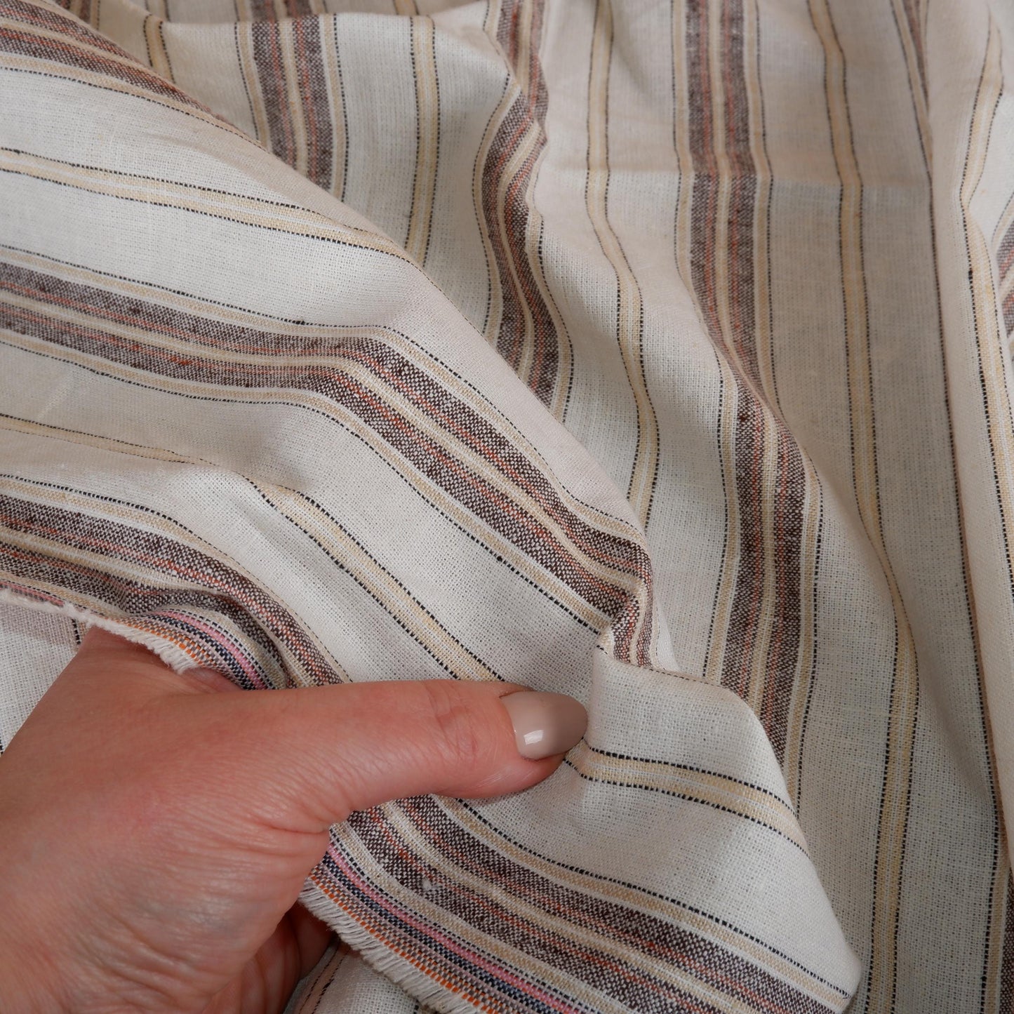 Premium Linen striped Fabric in red navy white | Medium weight multicolor stripes Copenhagen Stripe for clothing home textile