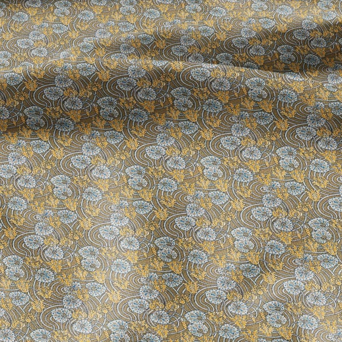 100% linen Art Nouveau Print fabric for Curtain Upholstery Cushion - Floral fabric Cyclamen - fabric material for dress making sewing