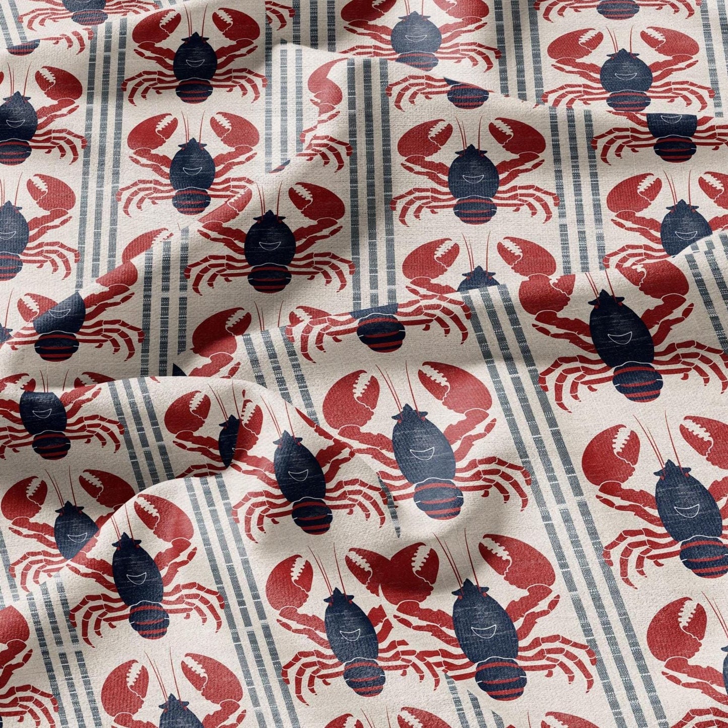 100% LINEN Fabric LOBSTER stripe print - linen fabric with coastal print for upholstery home decor or medium for dress making