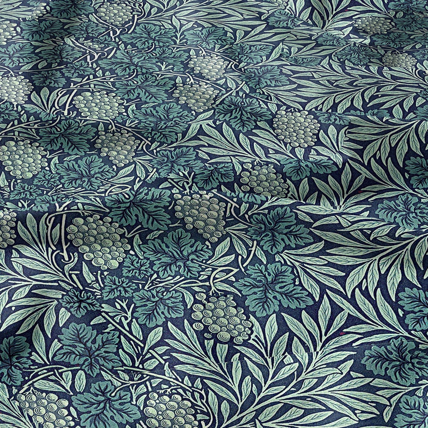 100% LINEN Fabric wine grapes from William Morris, Victorian fabric with blue floral print for upholstery home decor in Linen