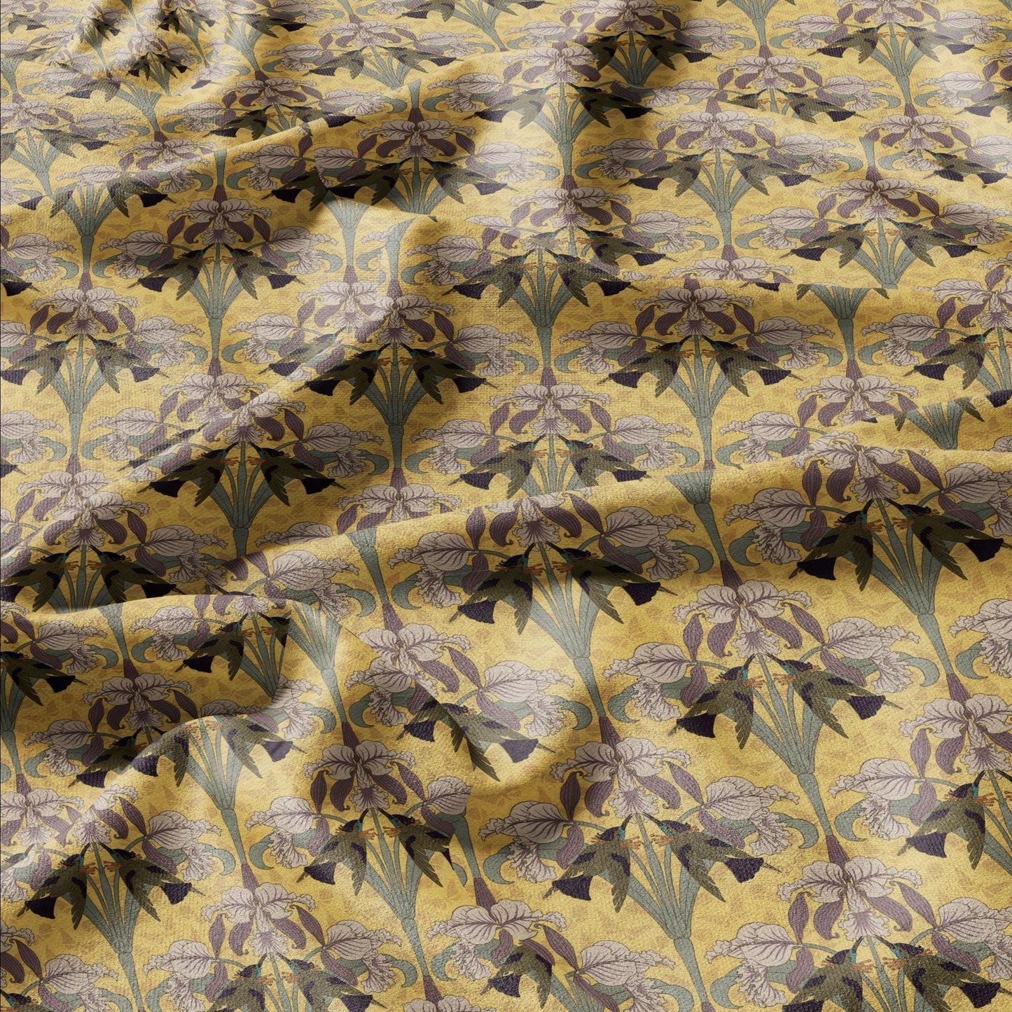 100% linen Art Nouveau Print fabric for Curtain Upholstery Cushion - Floral fabric HUMMINGBIRD - fabric material for dress making sewing