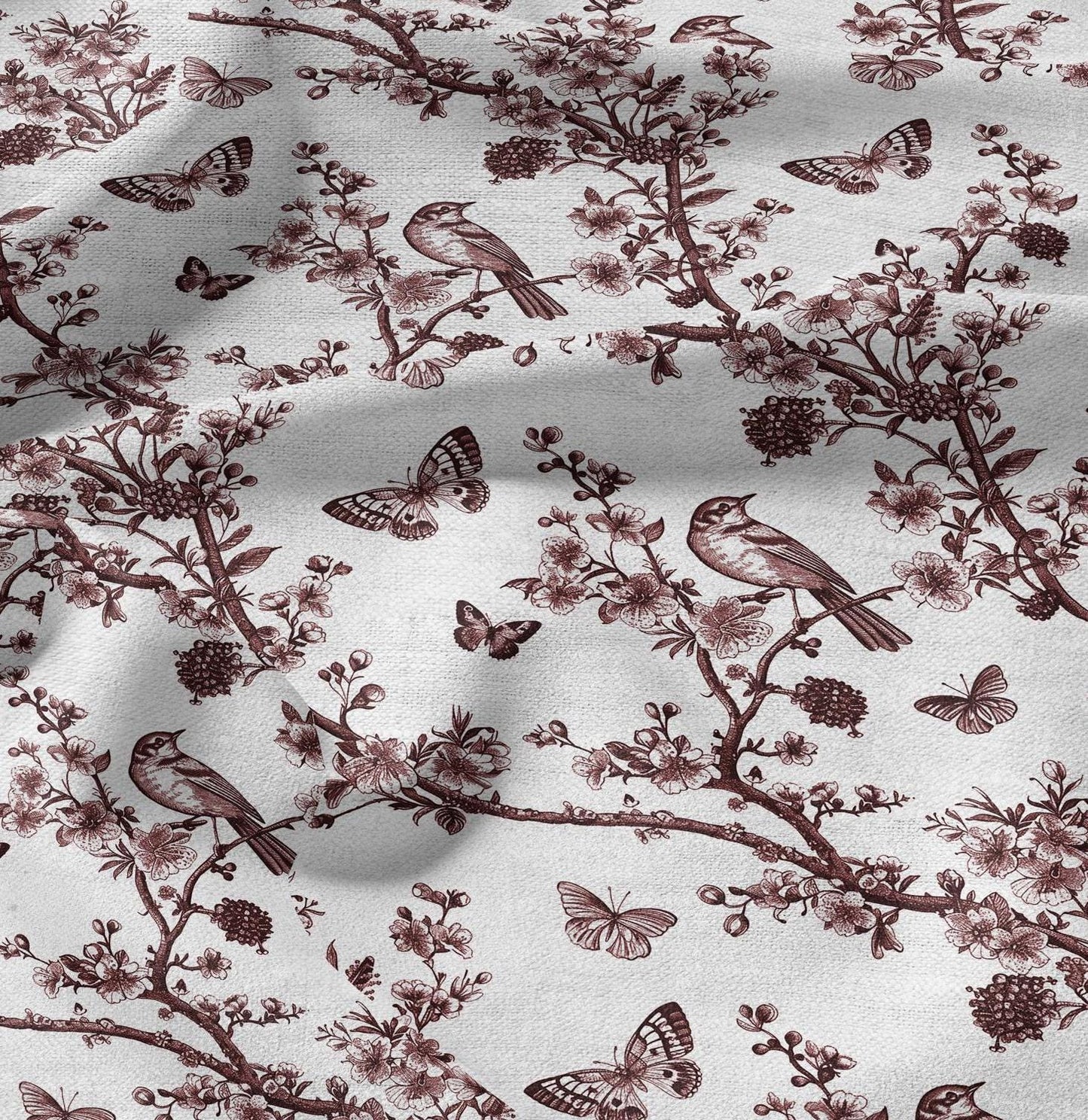 100% LINEN Fabric Floral toile de jouy red print - linen fabric with botanical print - linen fabric for upholstery home decor curtains