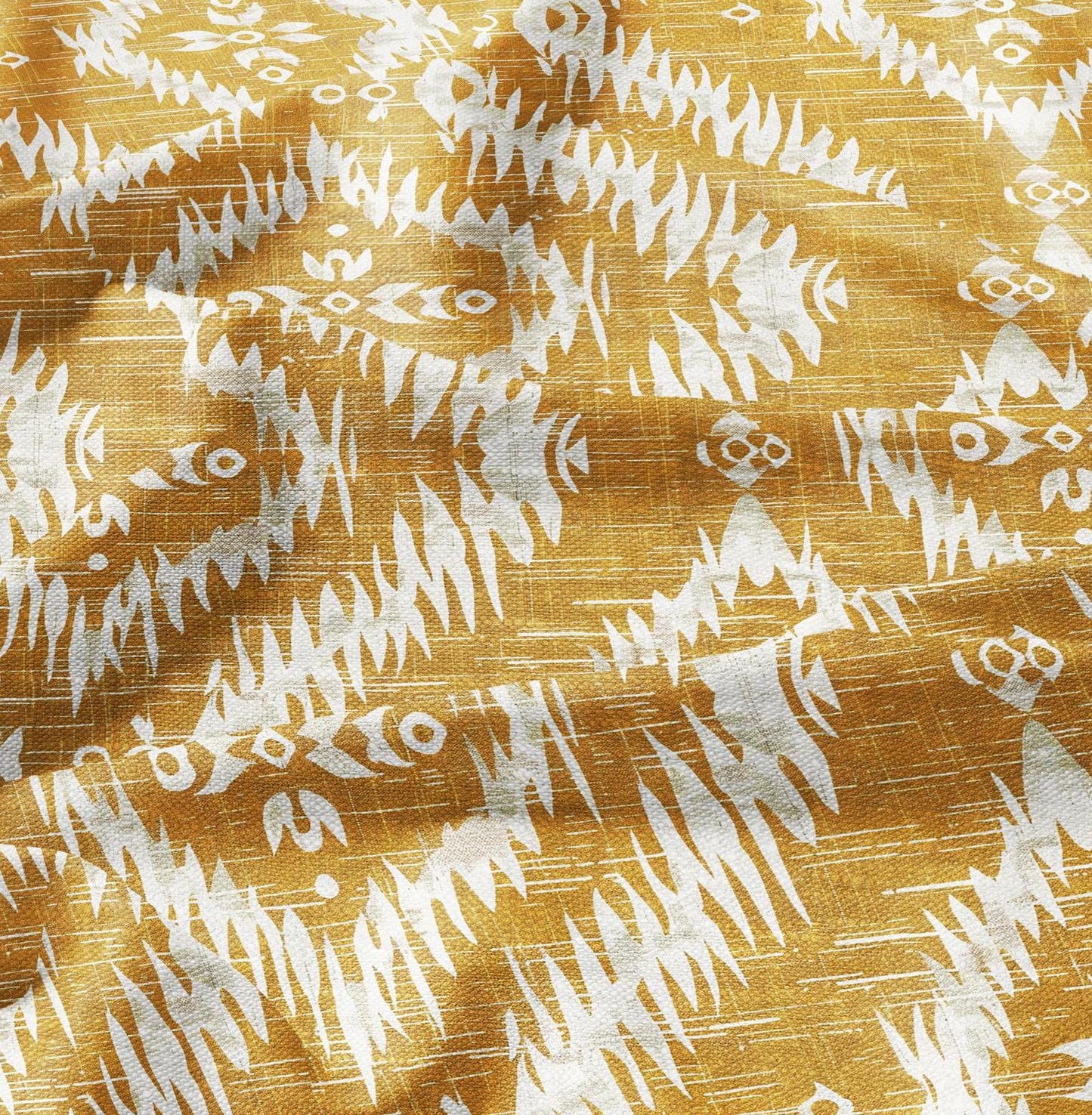 100% LINEN Fabric Abstract Ikat mustard - western traditional yellow print on linen - abstract contemporary fabric dressmaking upholstery