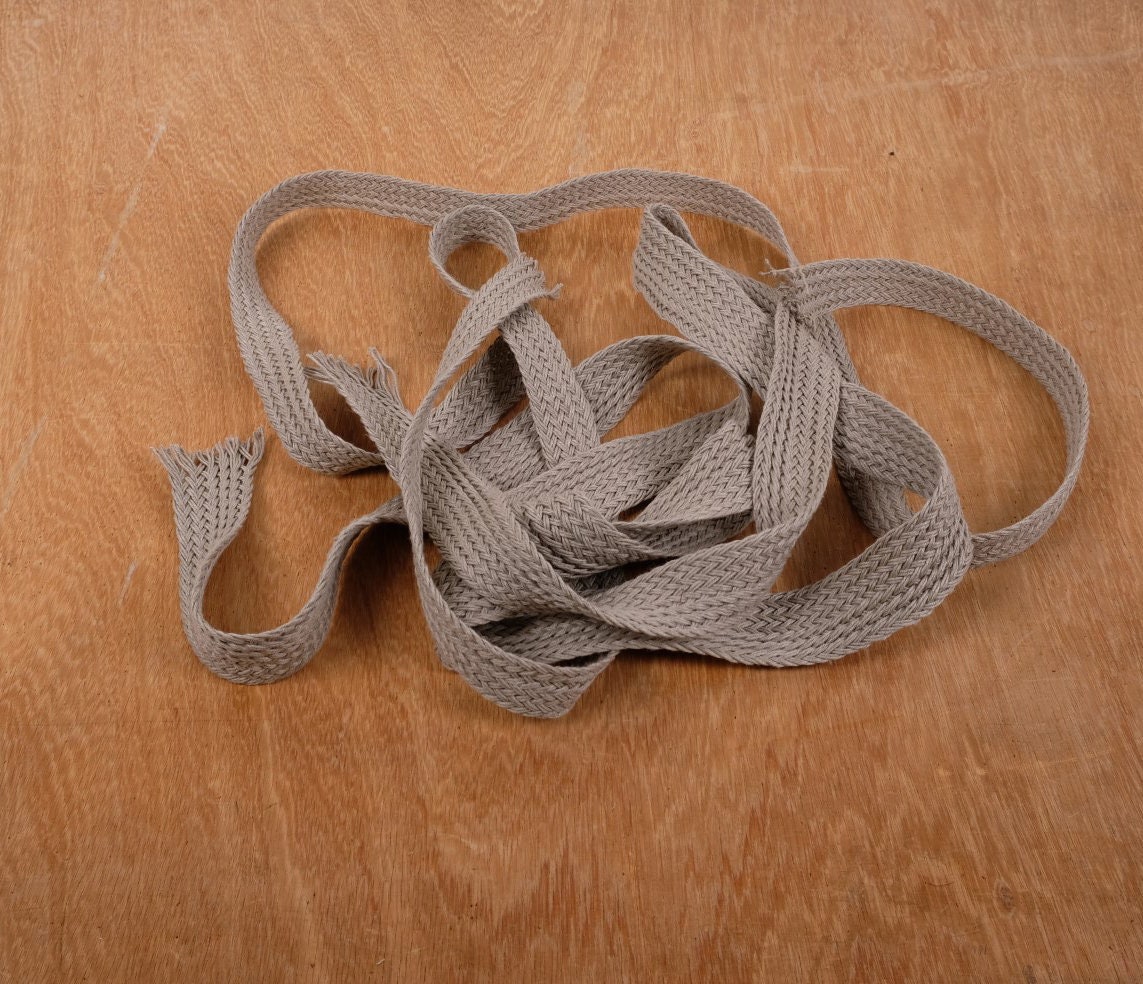 Handwoven Linen FLAT Braided trim for belts, flax cord ribbon in natural undyed linen