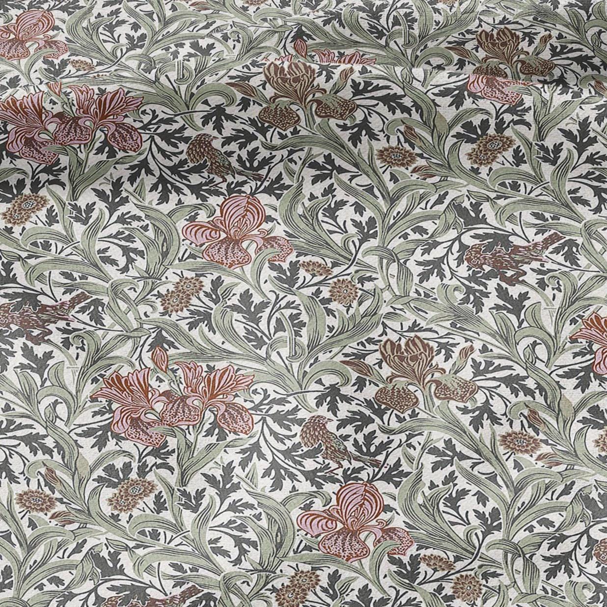 100% LINEN fabric Dearle Iris - Art Nouveau Art crafts linen Fabric - botanical Historical upholstery home textile