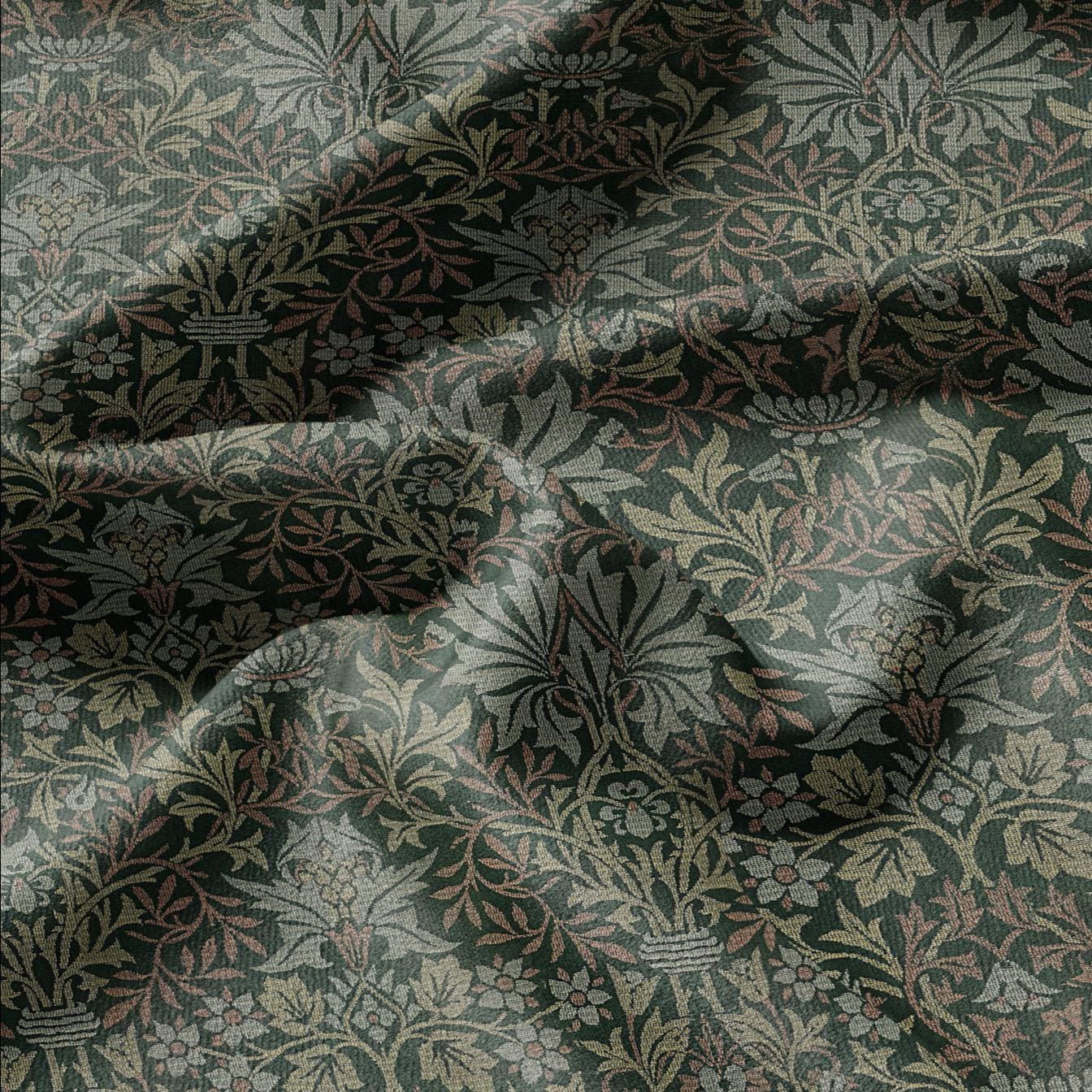William Morris Green tapestry print on 100% LINEN fabric - Victorian Art and crafts Linen fabric botanical Historical pattern 2110