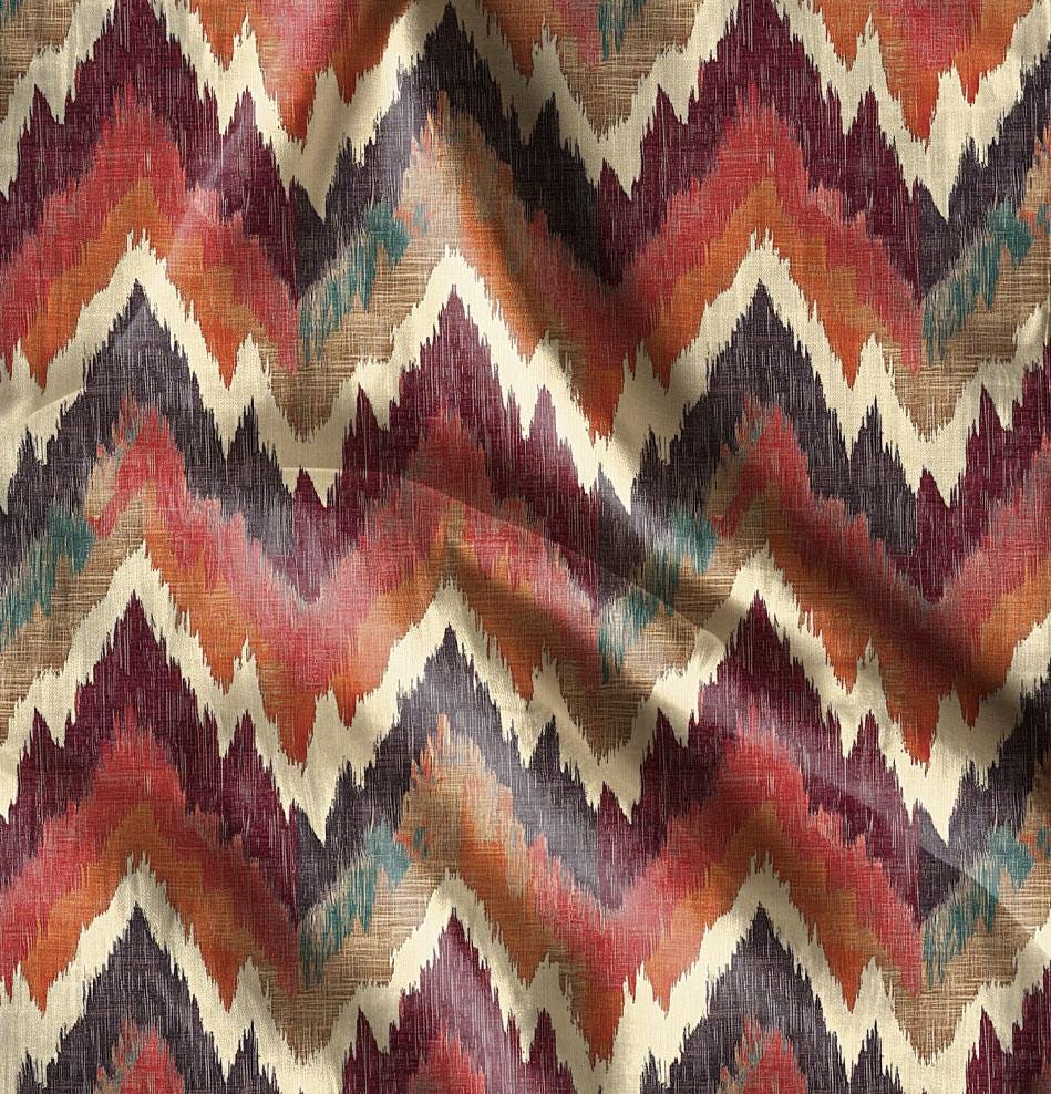 100% LINEN Fabric Abstract zigag WabiSabi , red ikat print on linen japandi wabi sabi linen print