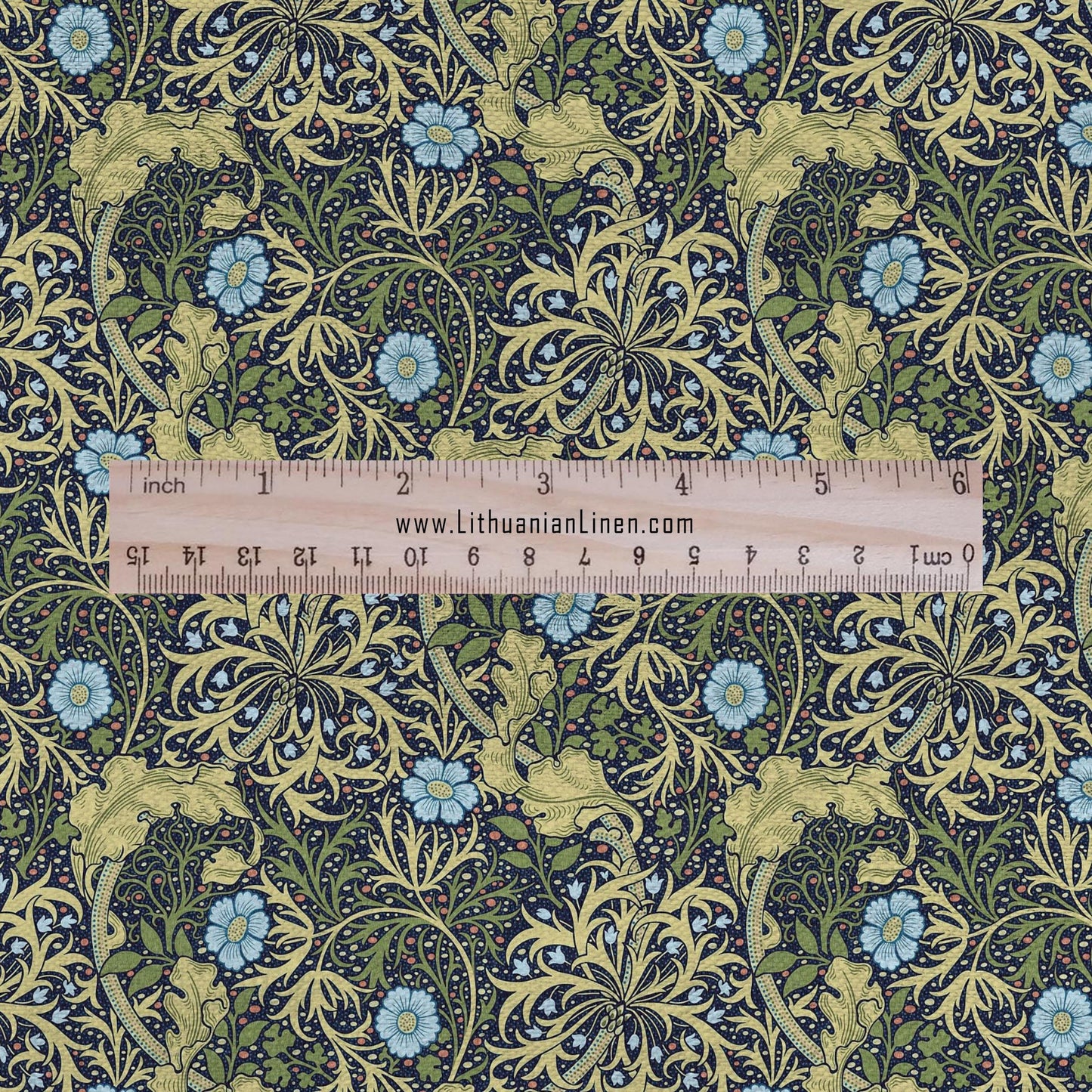 100% linen fabric William Morris Seeweed print - Victorian Art crafts linen Fabric - Historical pattern fabric upholstery dress making
