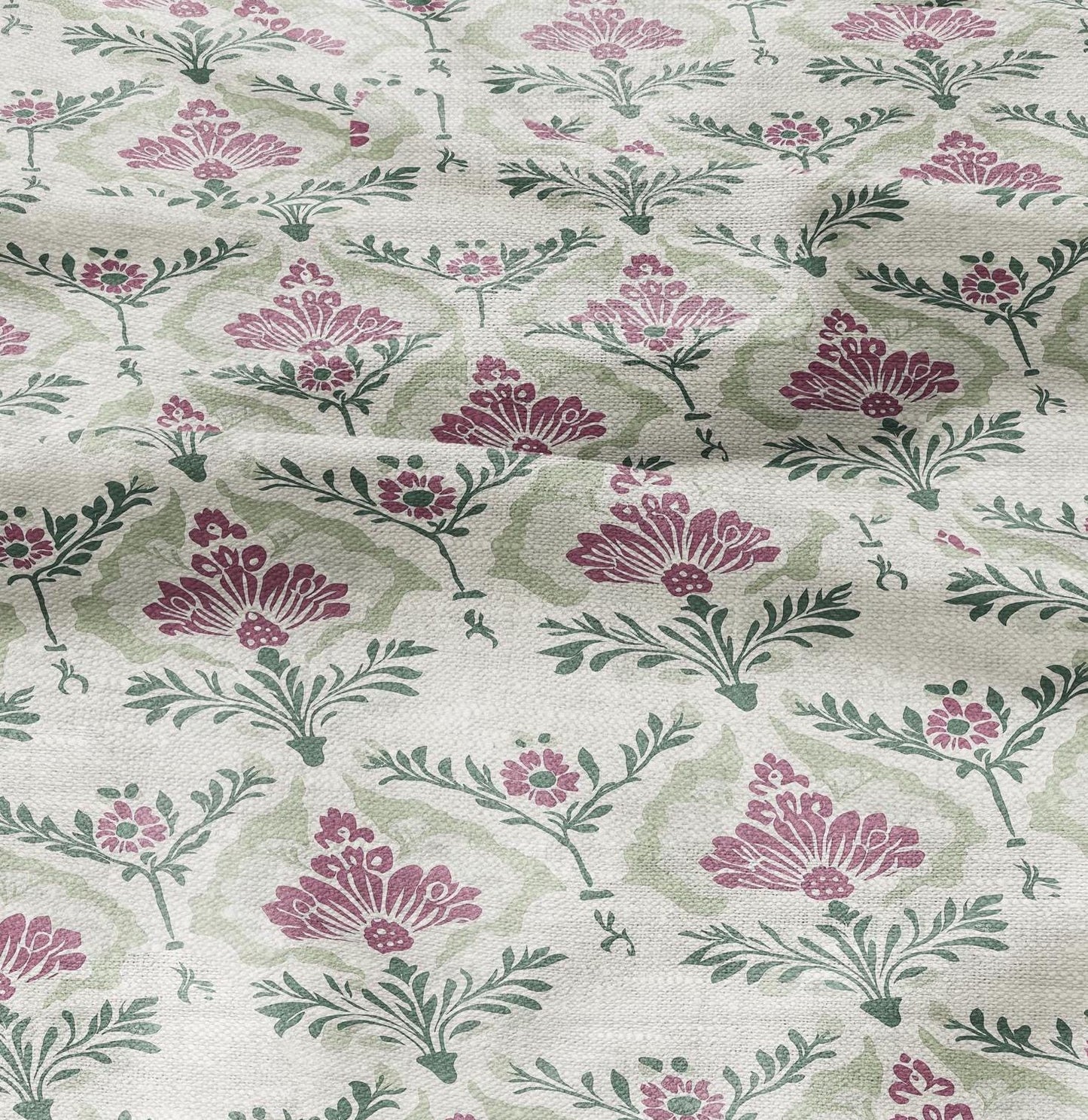 100% LINEN Fabric floral with botanical print - linen fabric with pale green print for upholstery home decor curtains pillowcases