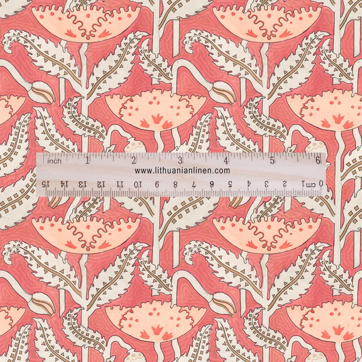 100% linen Art Nouveau Print fabric for Curtain Upholstery Cushion - Floral fabric red POPPY - fabric material for dress making sewing