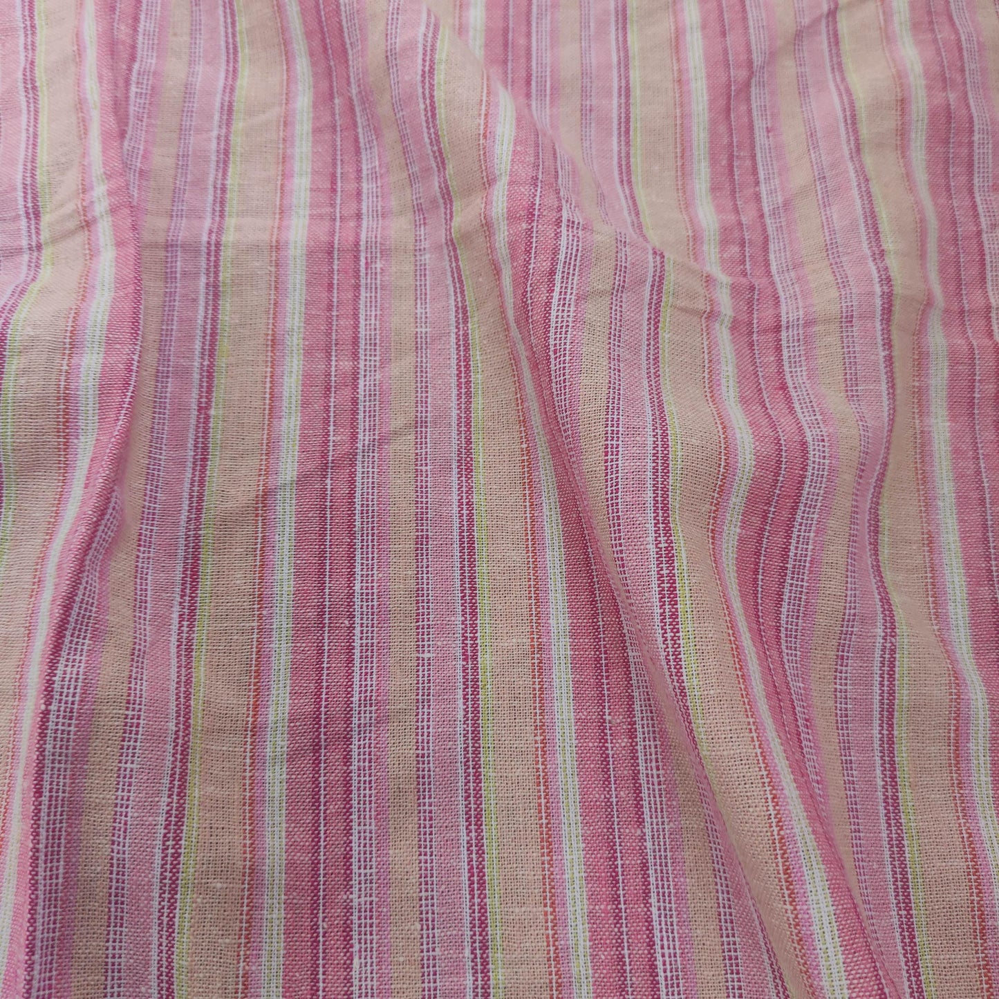 Premium Linen Santorini striped Fabric in red pink white | Medium weight multicolor stripes in red T138