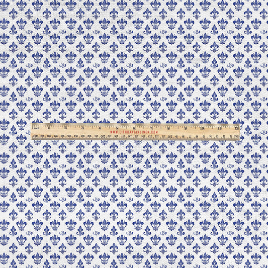 100% LINEN Fabric UPHOLSTERY 12oz - Fleur de lis print on linen - blue Grandmillenial - floral upholstery 360