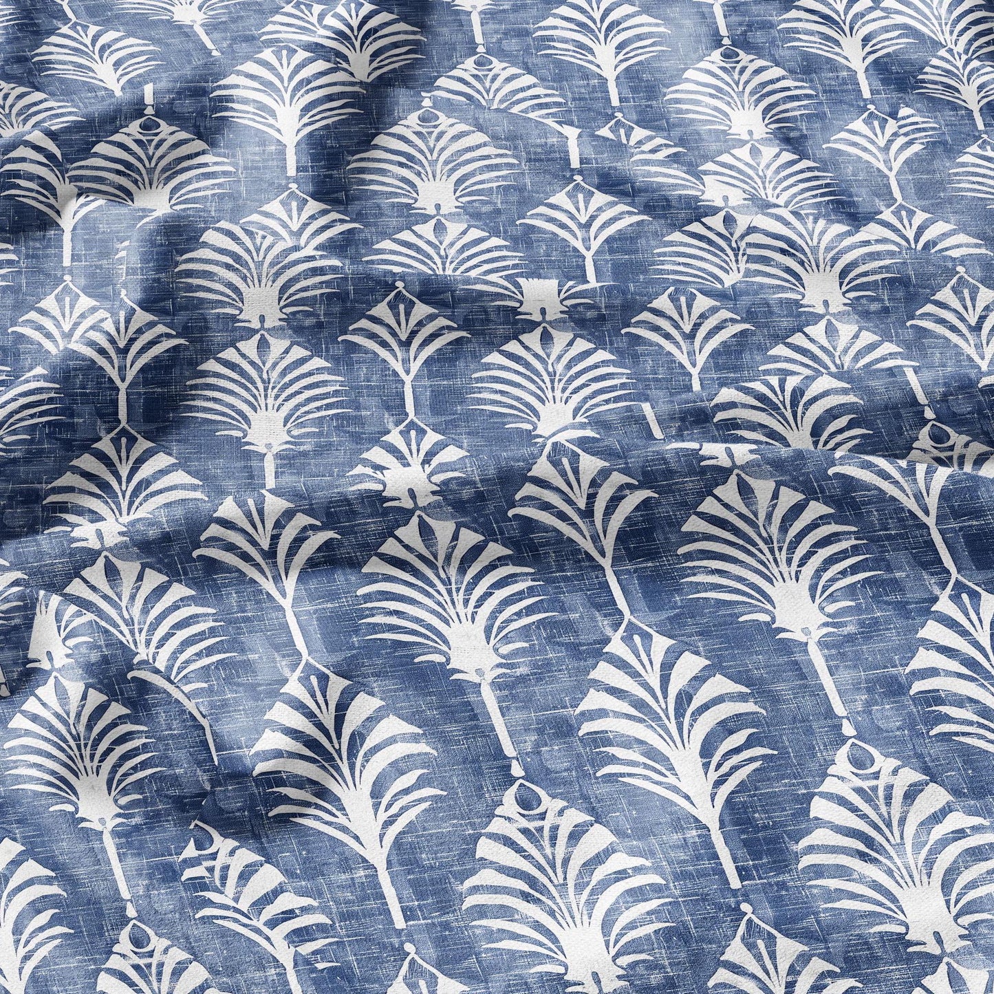 100% LINEN Fabric floral green palm trees print linen - blue linen botanical fabric for upholstery home decor dress making