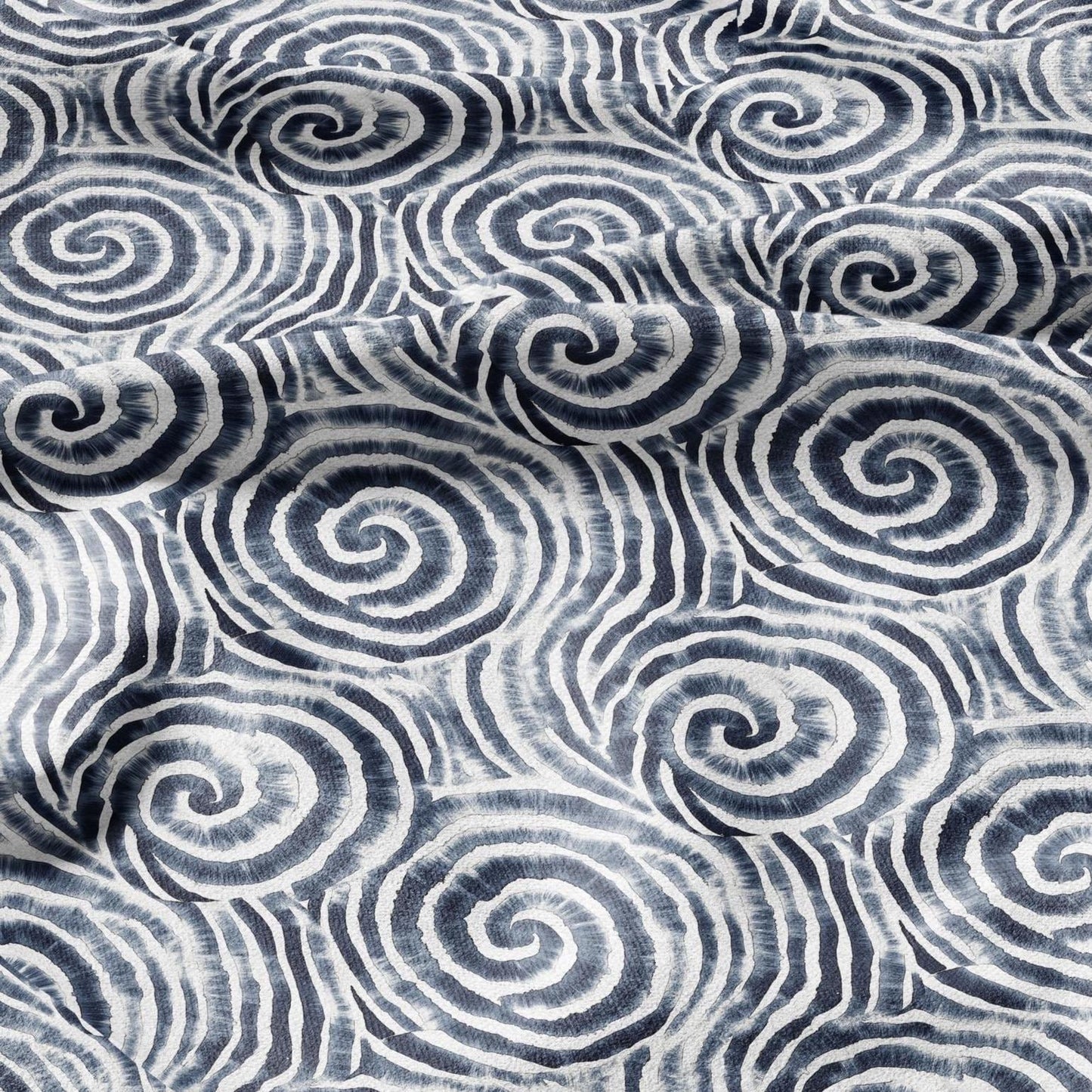 100% LINEN Fabric blue shibori squirl print on white linen - indigoblue flax fabric for uphlstery heavy / medium for clothing 2576