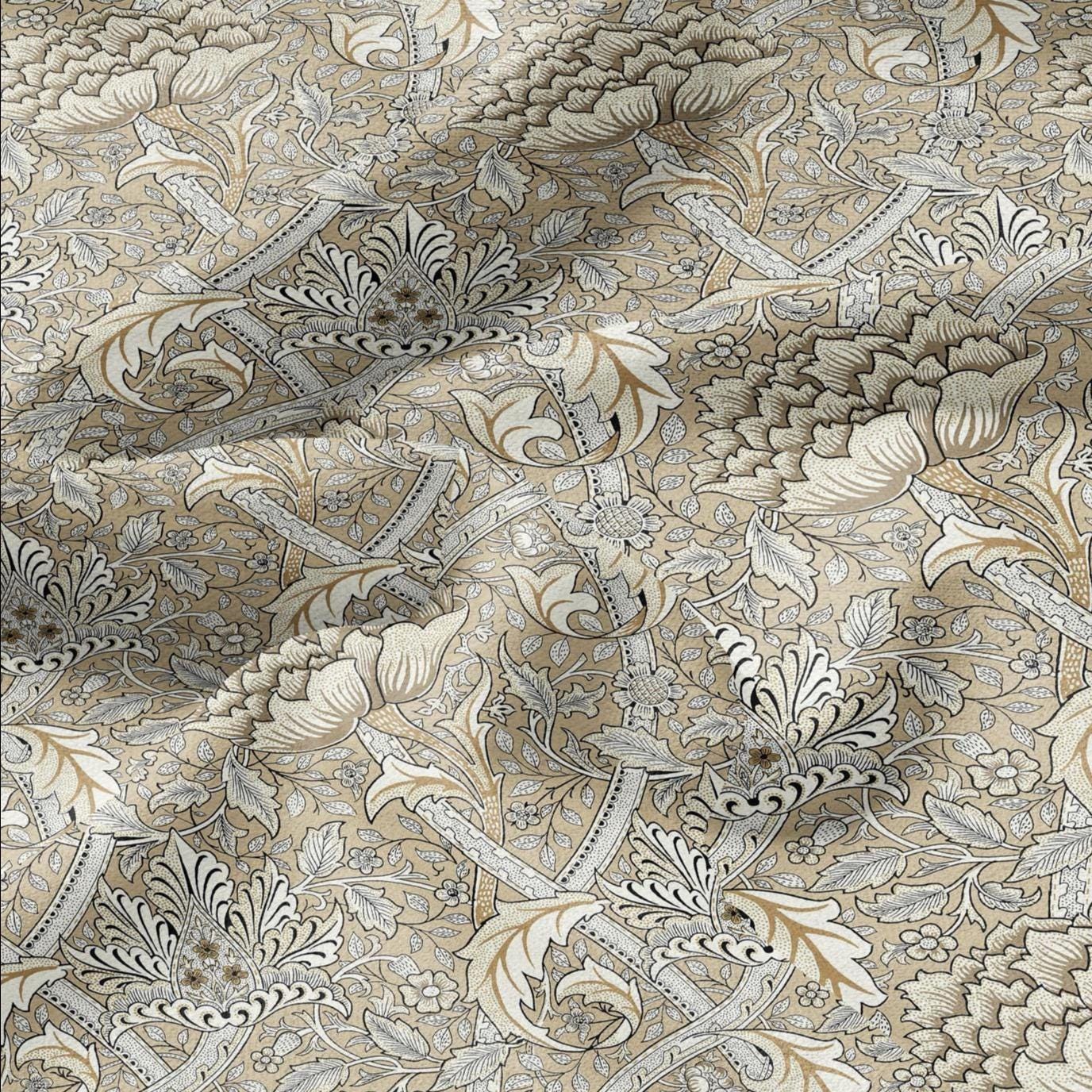 William Morris Windrush beige print on 100% LINEN - Victorian Art crafts linen Fabric - botanical Historical upholstery home textile