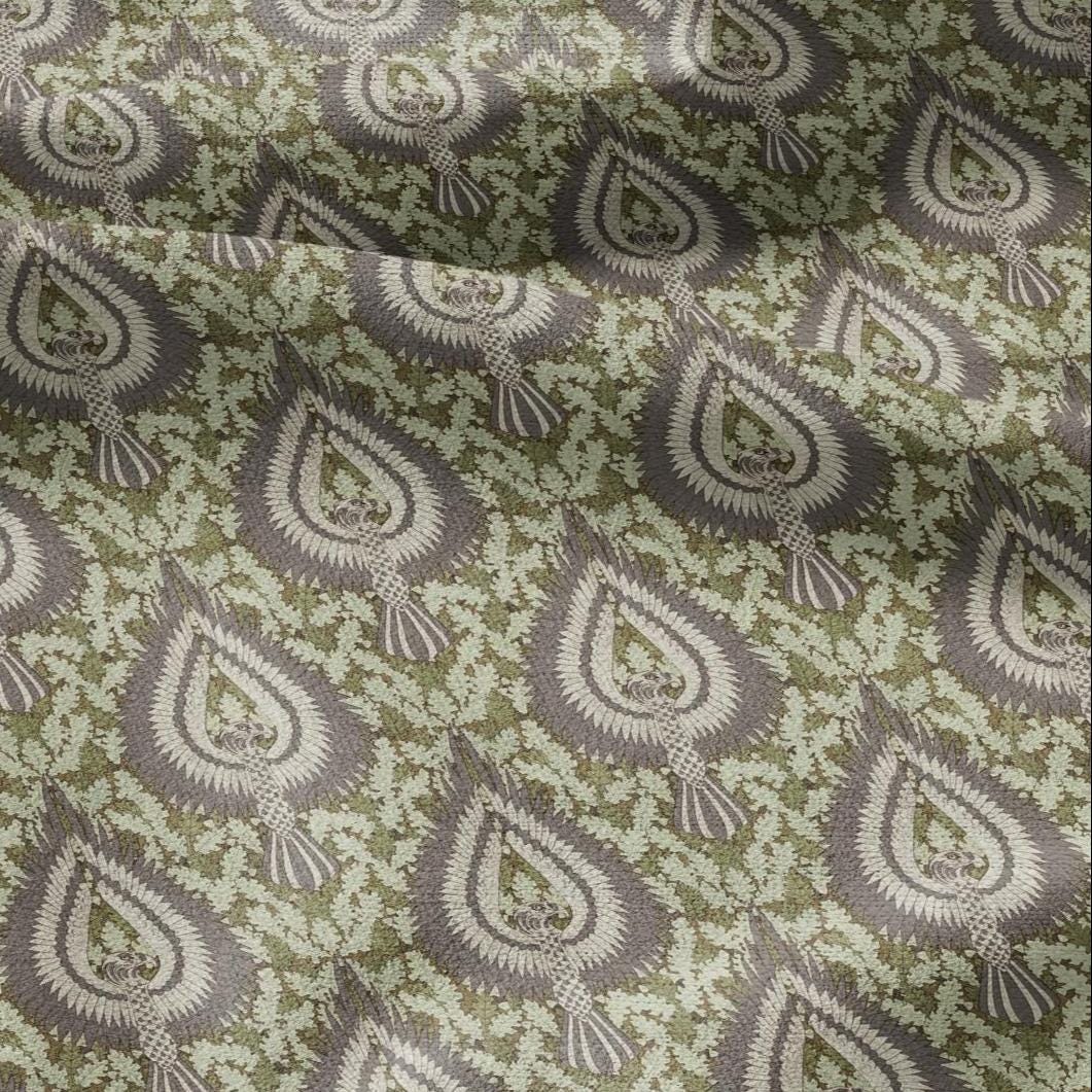 100% linen Vintage Eagles fabric for Curtain Upholstery Cushion - grey green print fabric for dress making sewing