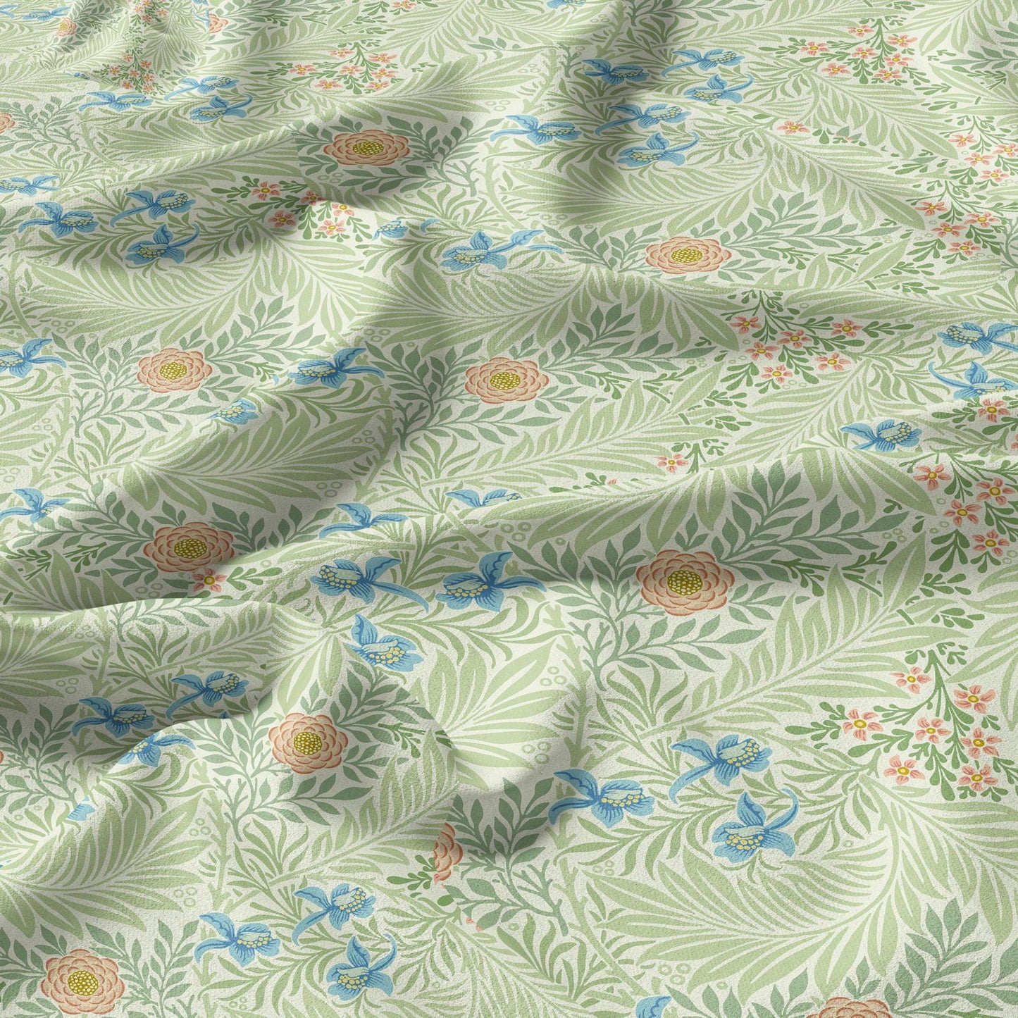 William Morris Lakspur print 100% LINEN, Victorian Art and crafts linen Fabric, Linen fabric botanical Historical upholstery home textile