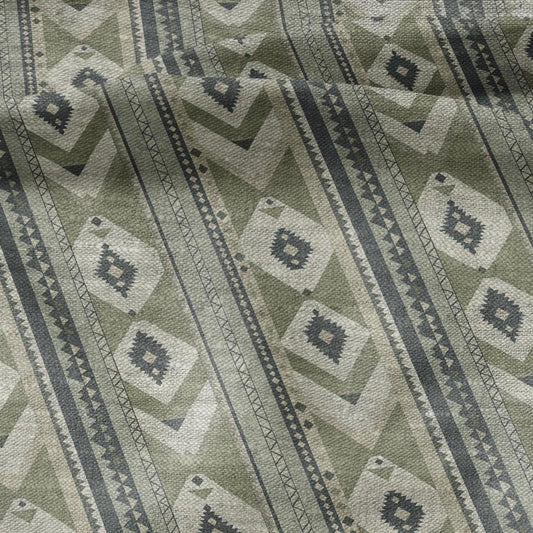100% LINEN Fabric Western Abstract in pale green - tribal green print on linen print upholstery curtains dress making