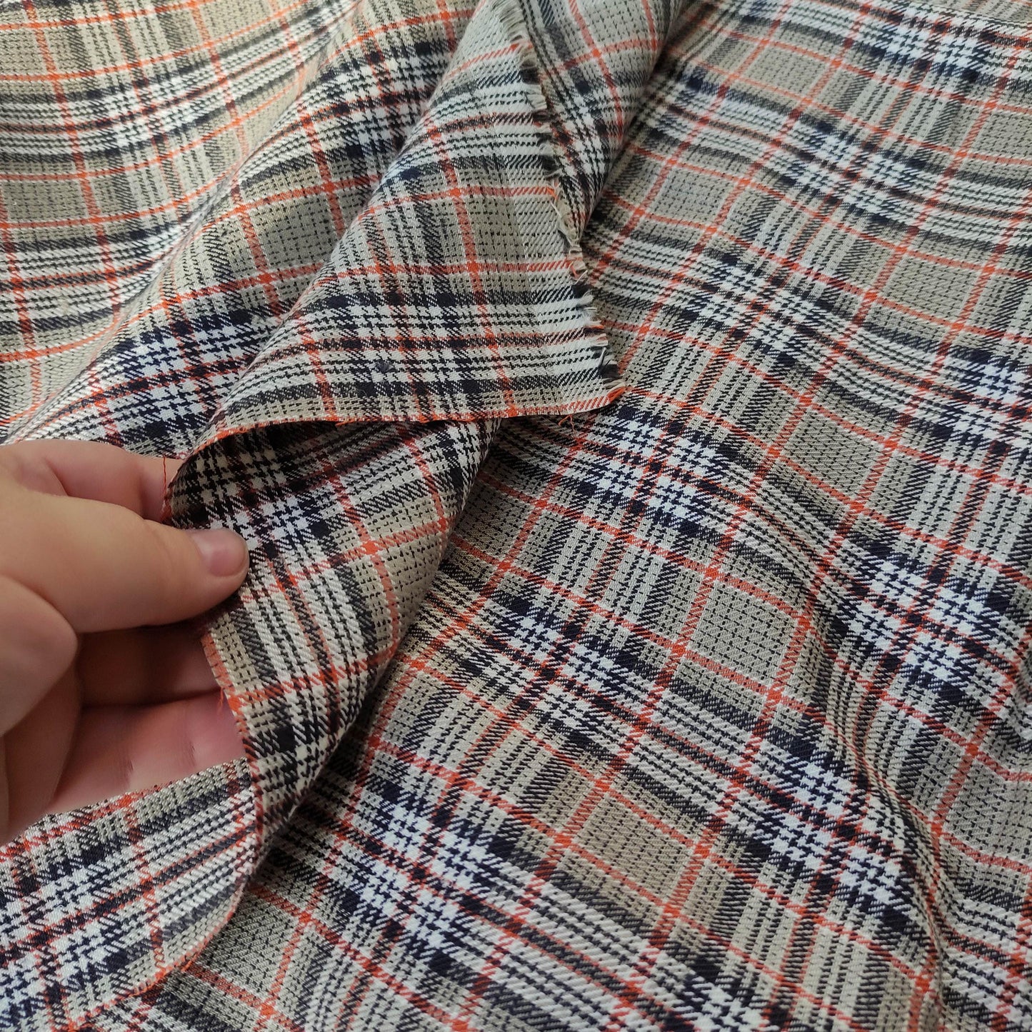 Premium Linen checked Fabric in black natural brown linen | malmo check Medium weight natural black brown