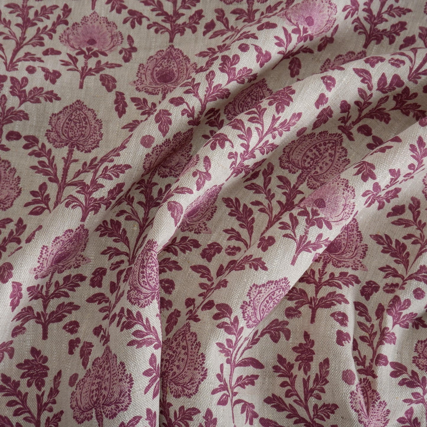 100% LINEN Fabric red Floral Block Print - Drapery Interior French Patterned Fabric for Curtain Pillow Accent Home Decor Living Room Bedroom