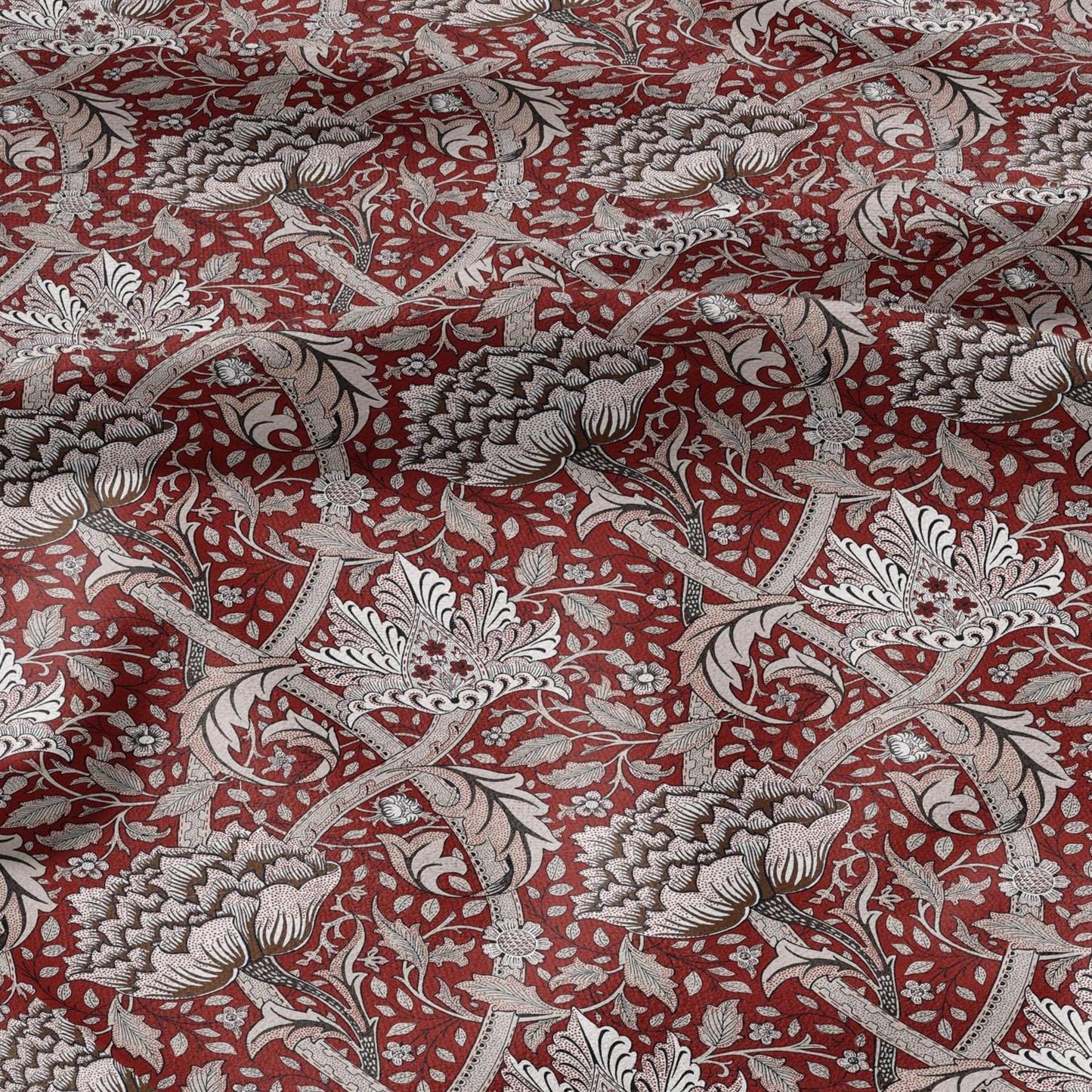 William Morris Windrush red print on 100% LINEN - Victorian Art crafts linen Fabric - botanical Historical upholstery home textile