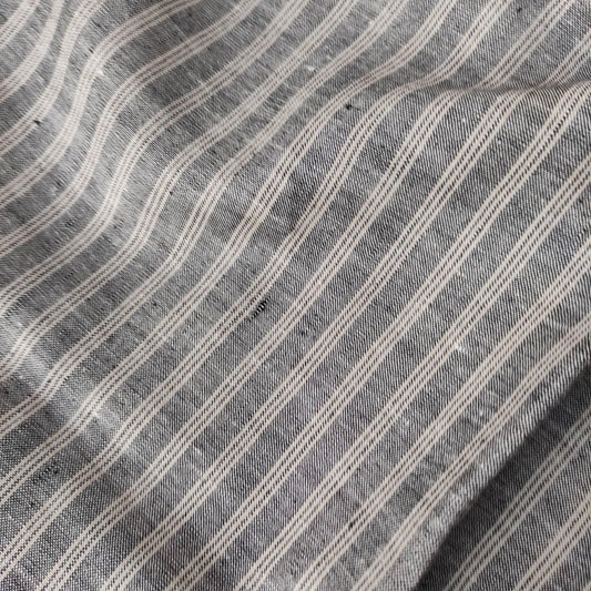 Premium Linen striped Fabric in black natural linen | Marseille stripe Medium weight natural black stripes