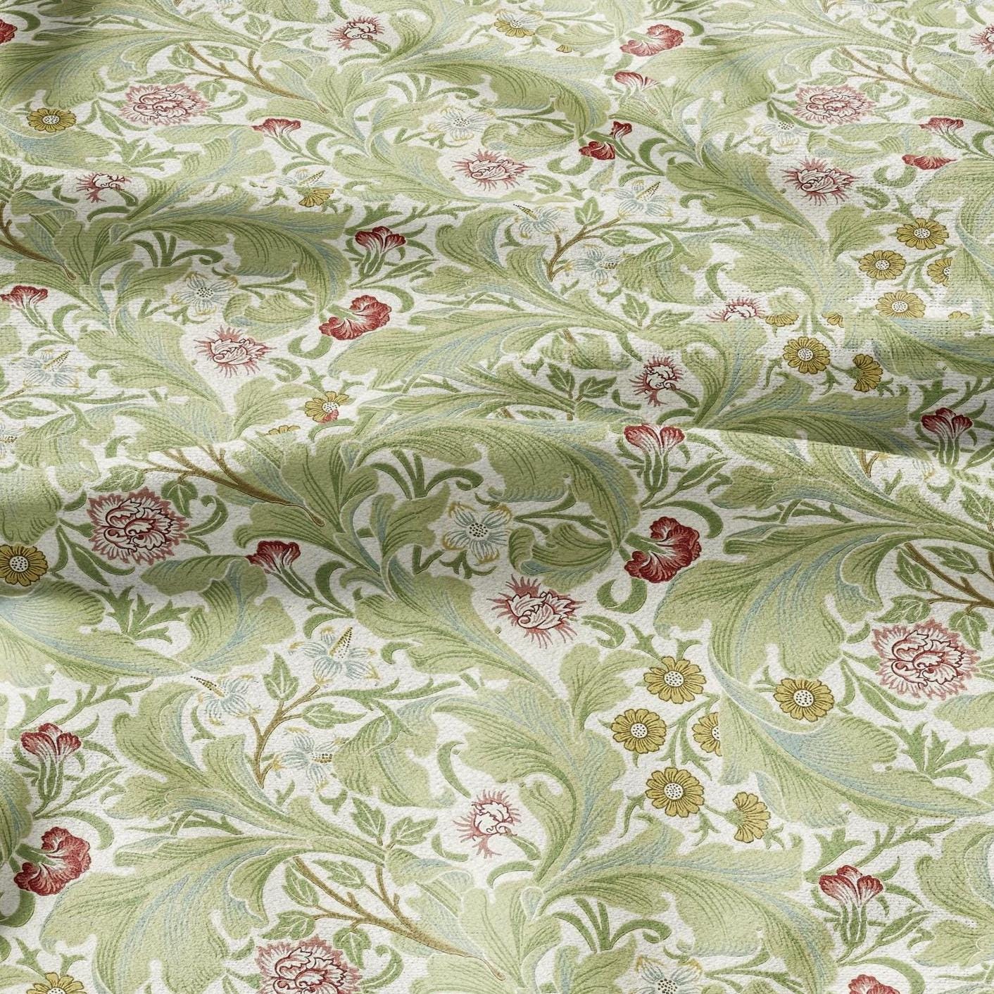 William Morris Leicester print on 100% LINEN - Victorian Art crafts linen Fabric - Linen fabric botanical Historical upholstery home textile