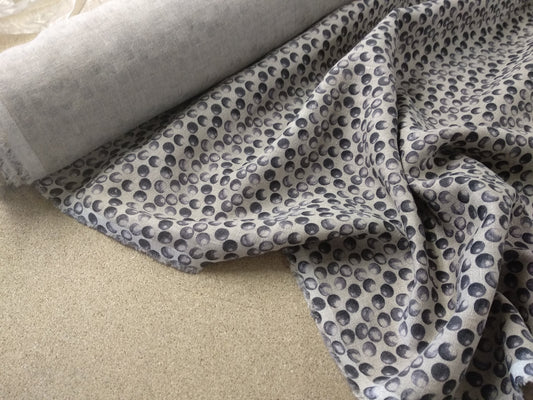 100% linen fabric Medium weight 150gsm  Prewashed . Print polka dots on natural flax for blouses, dresses, curtains, scarves,