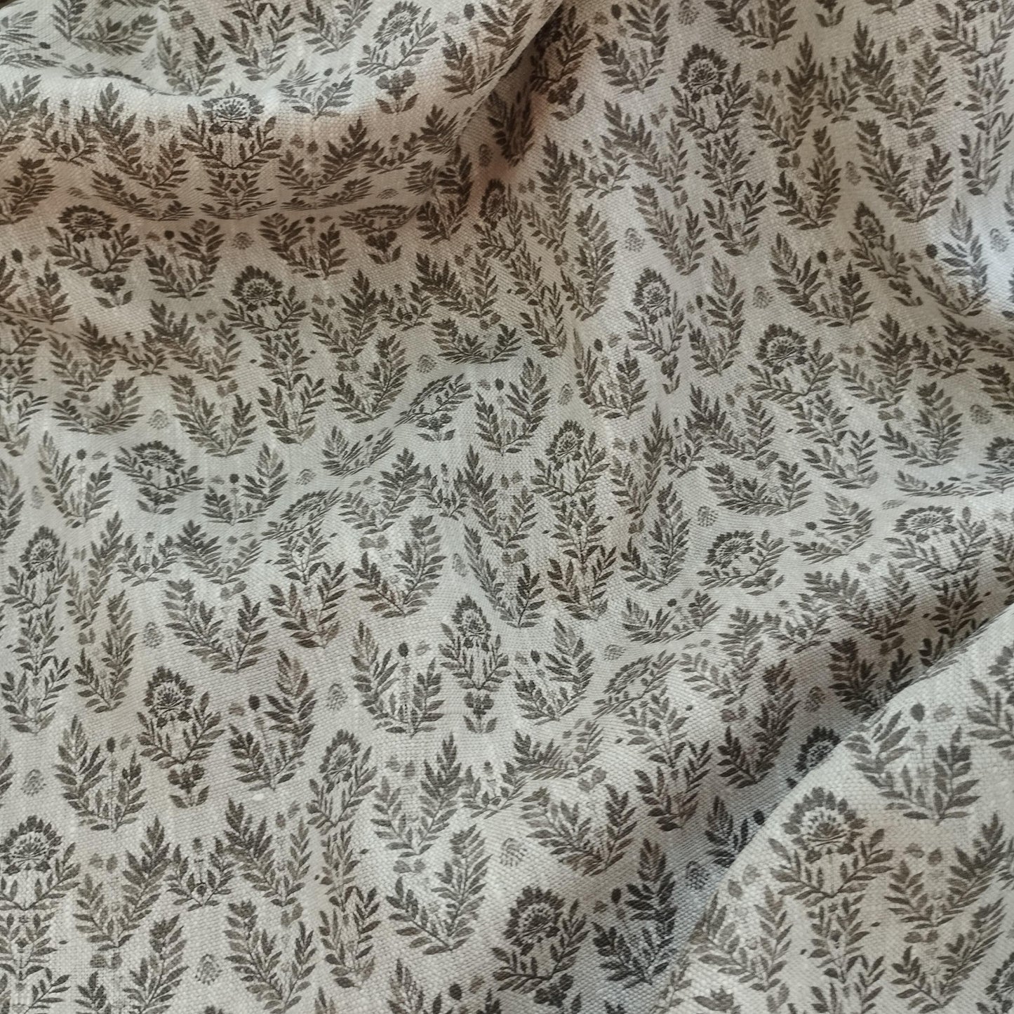 100% LINEN Fabric block print grey on linen, Heavy oatmeal linen fabric with grey print for upholstery home decor curtains 368N