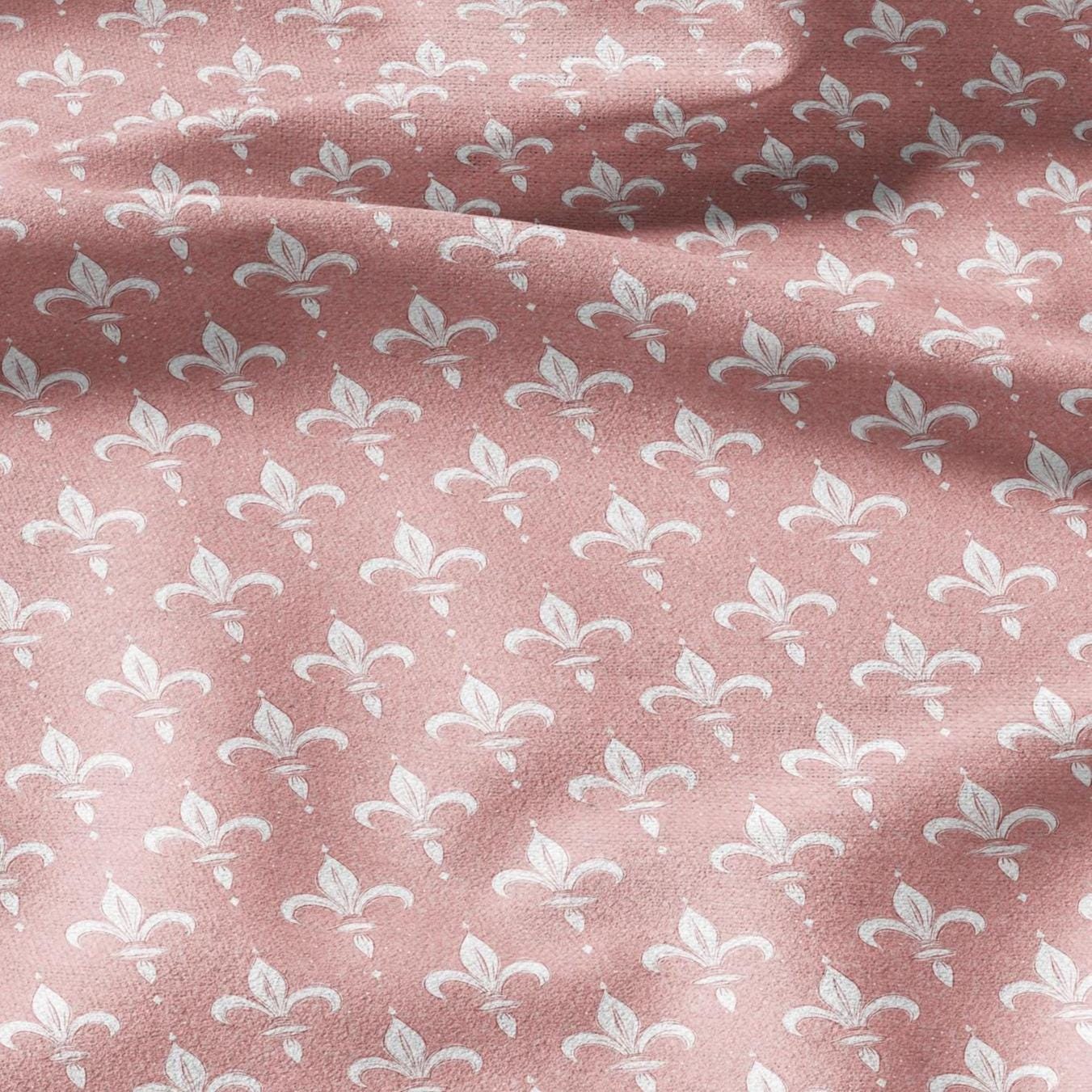 100% LINEN Fabric Fleur de lis print, linen fabric with pale pink french print, heavy linen fabric for upholstery home decor